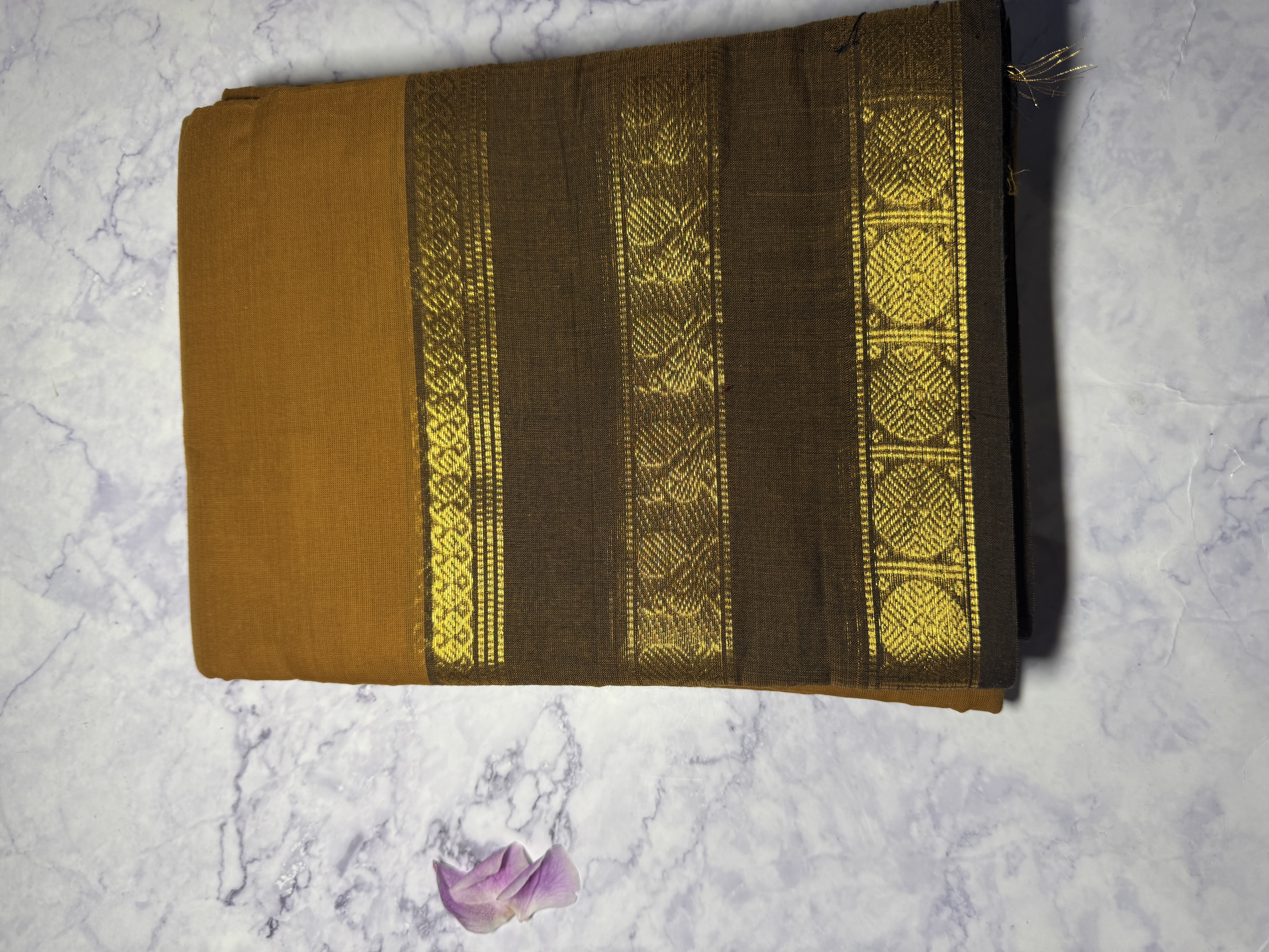 Light brown cotton saree with dark brown border