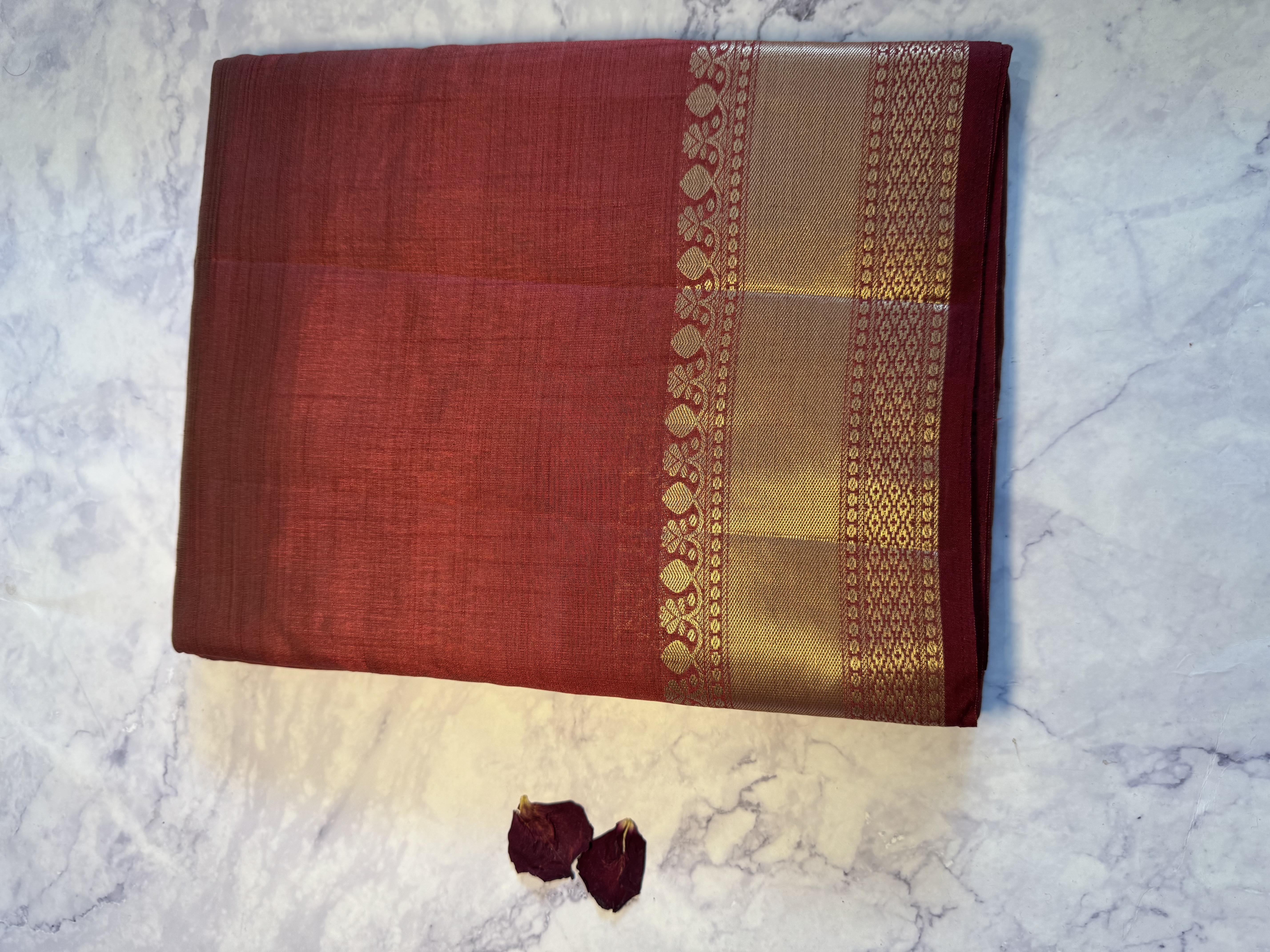 Burgundy red mango silk saree medium border