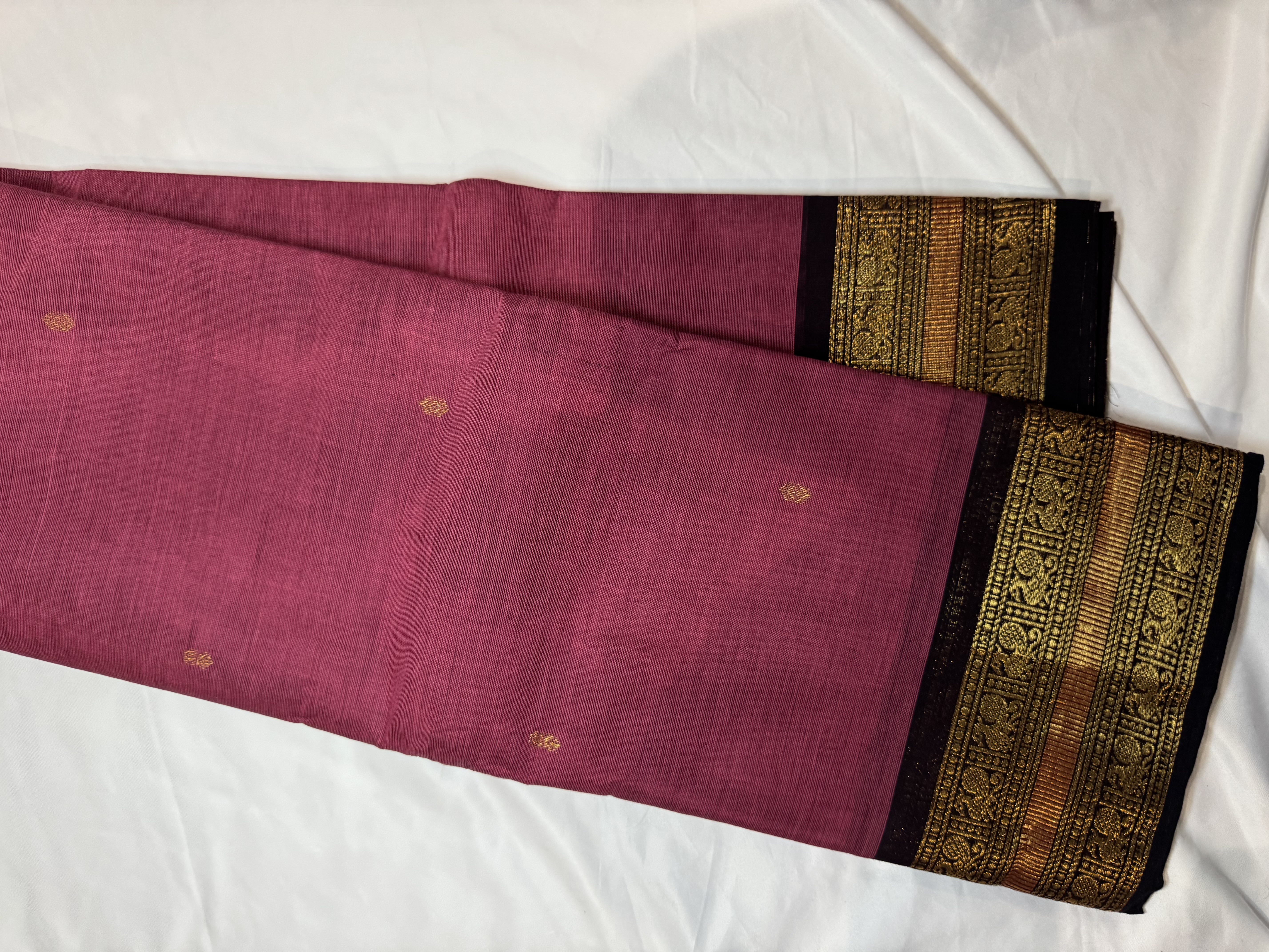 Pink cotton saree with black border