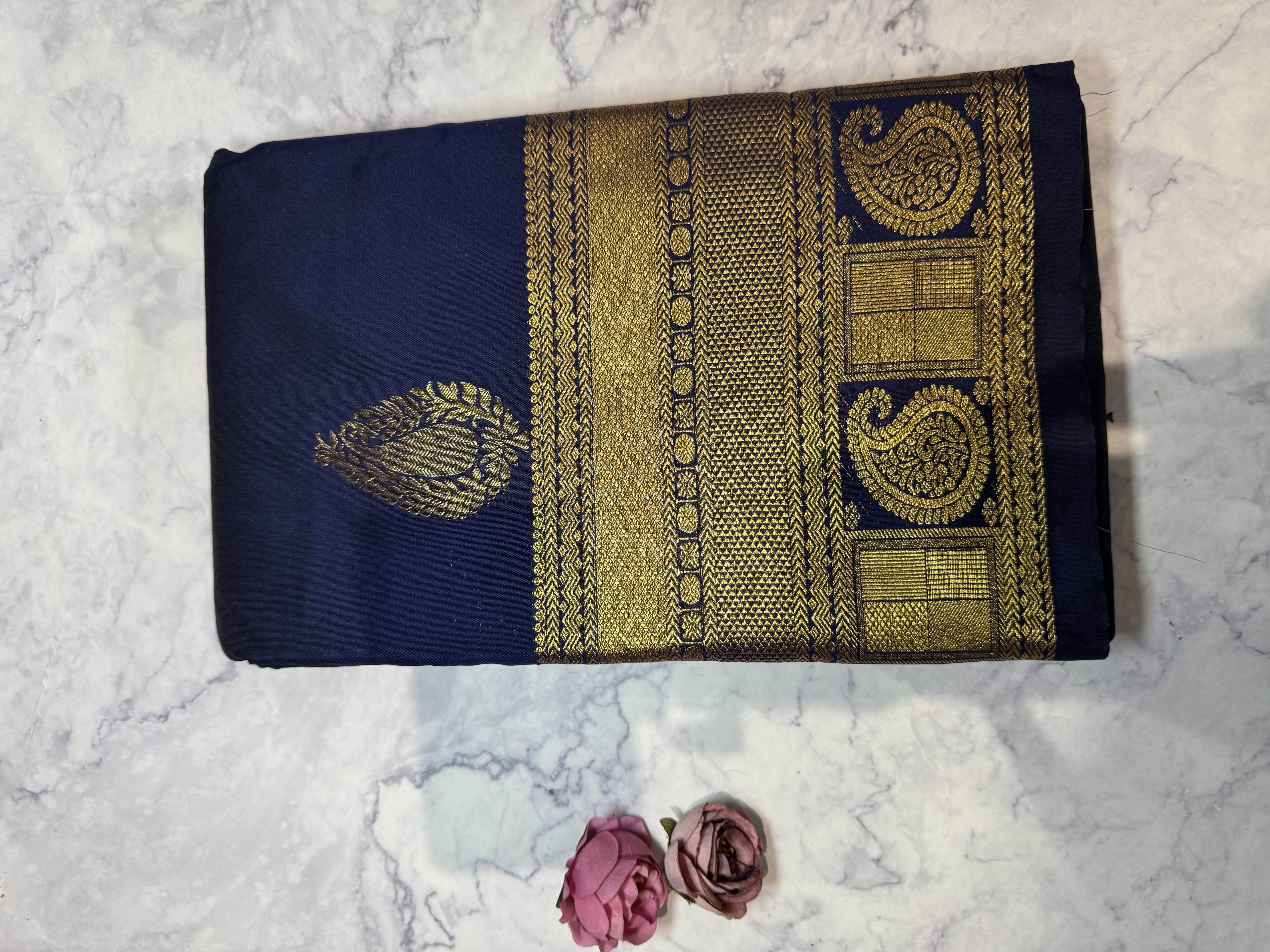 Navy blue semi silk saree