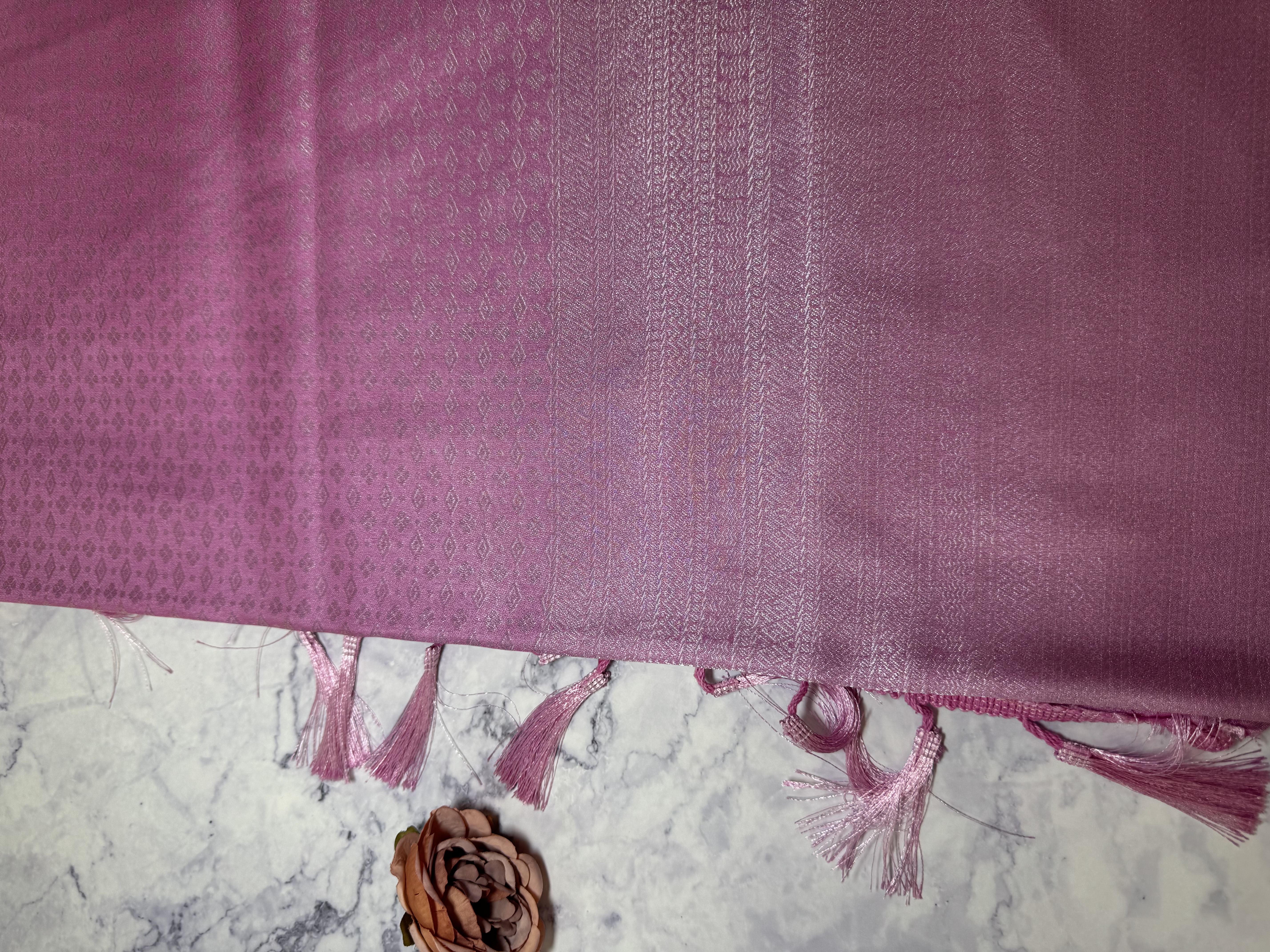 Baby pink kubera pattu with silver zari