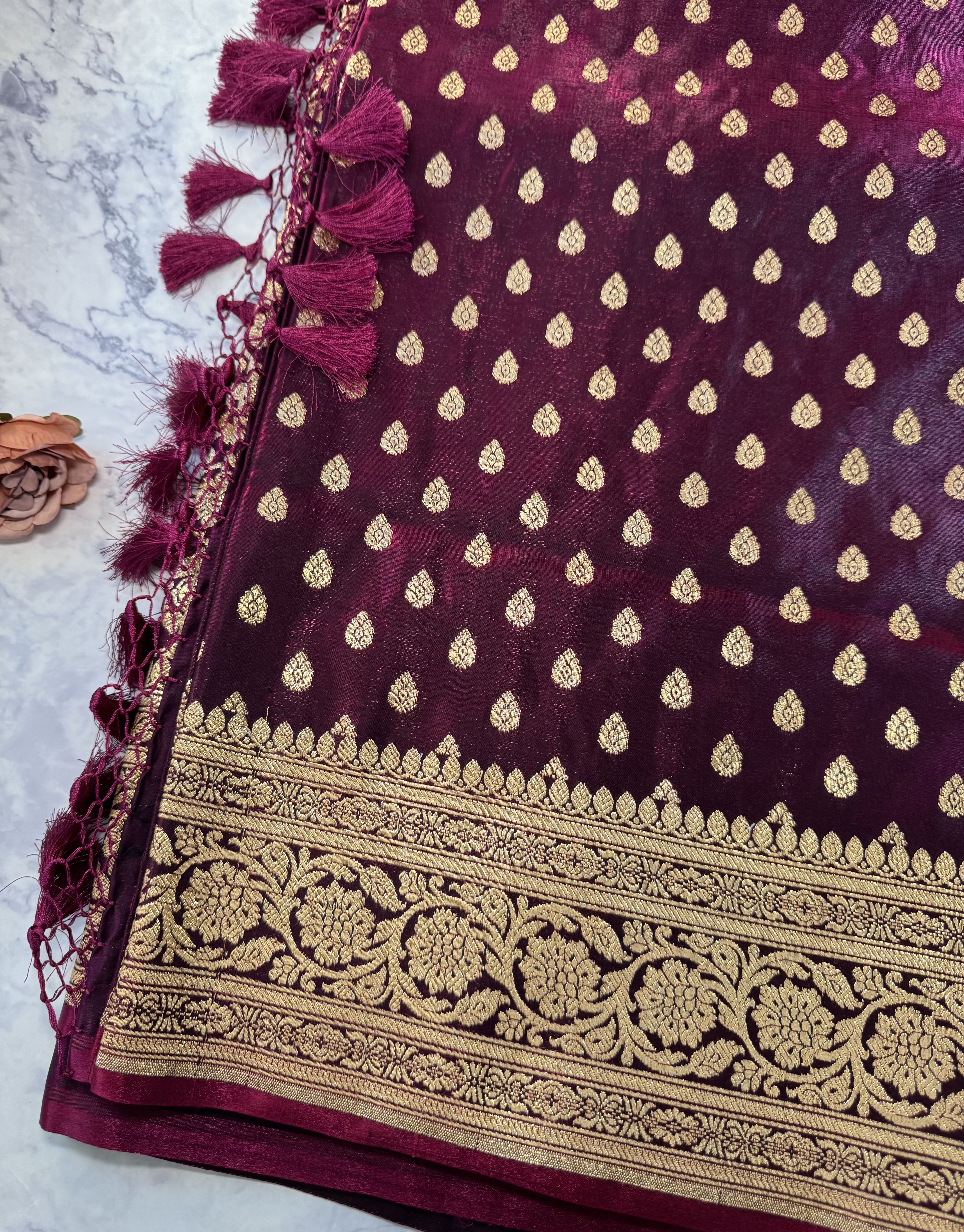 Dual tone purple pink banarasi saree