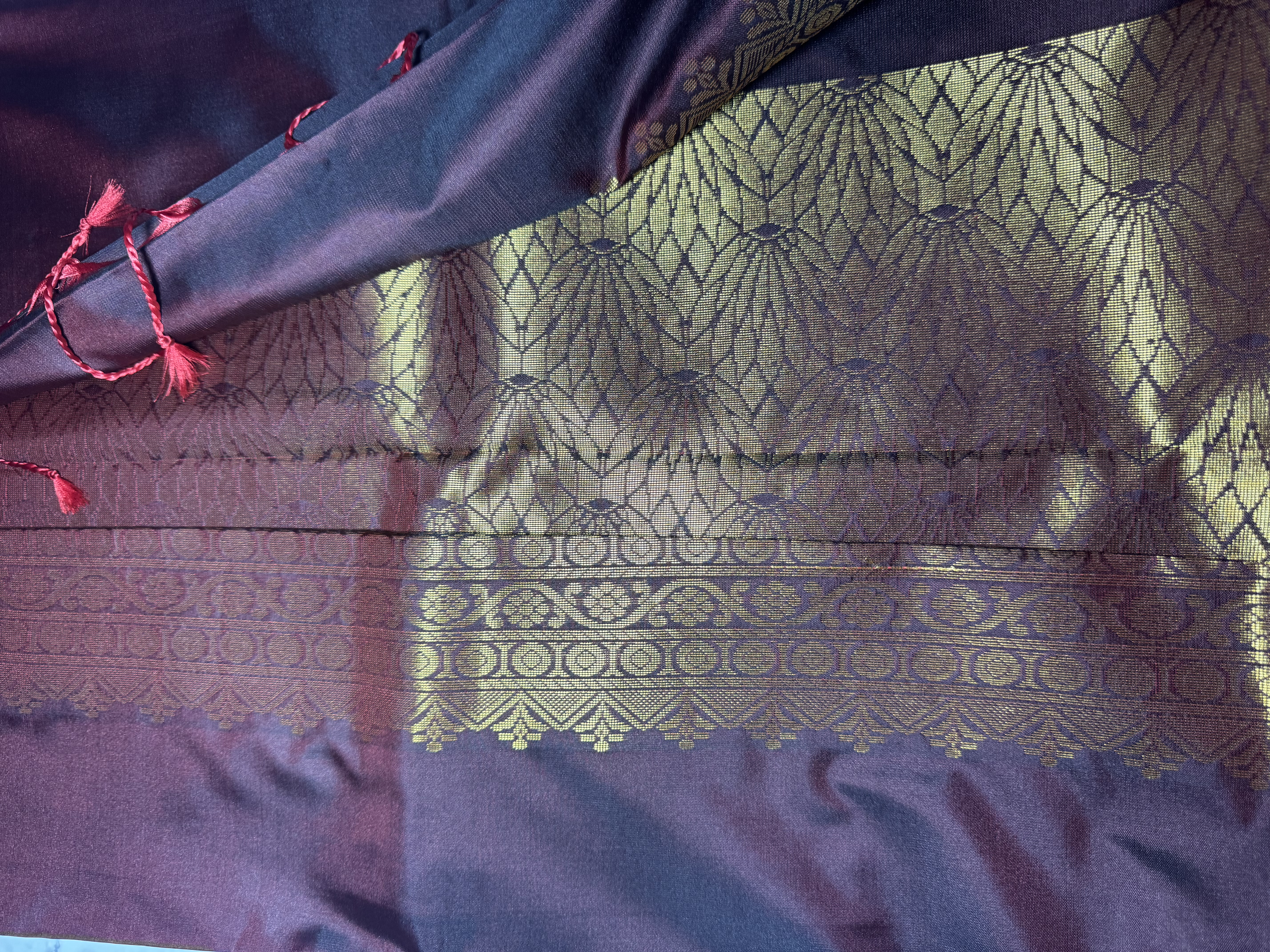 Burgundy plain semi silk saree