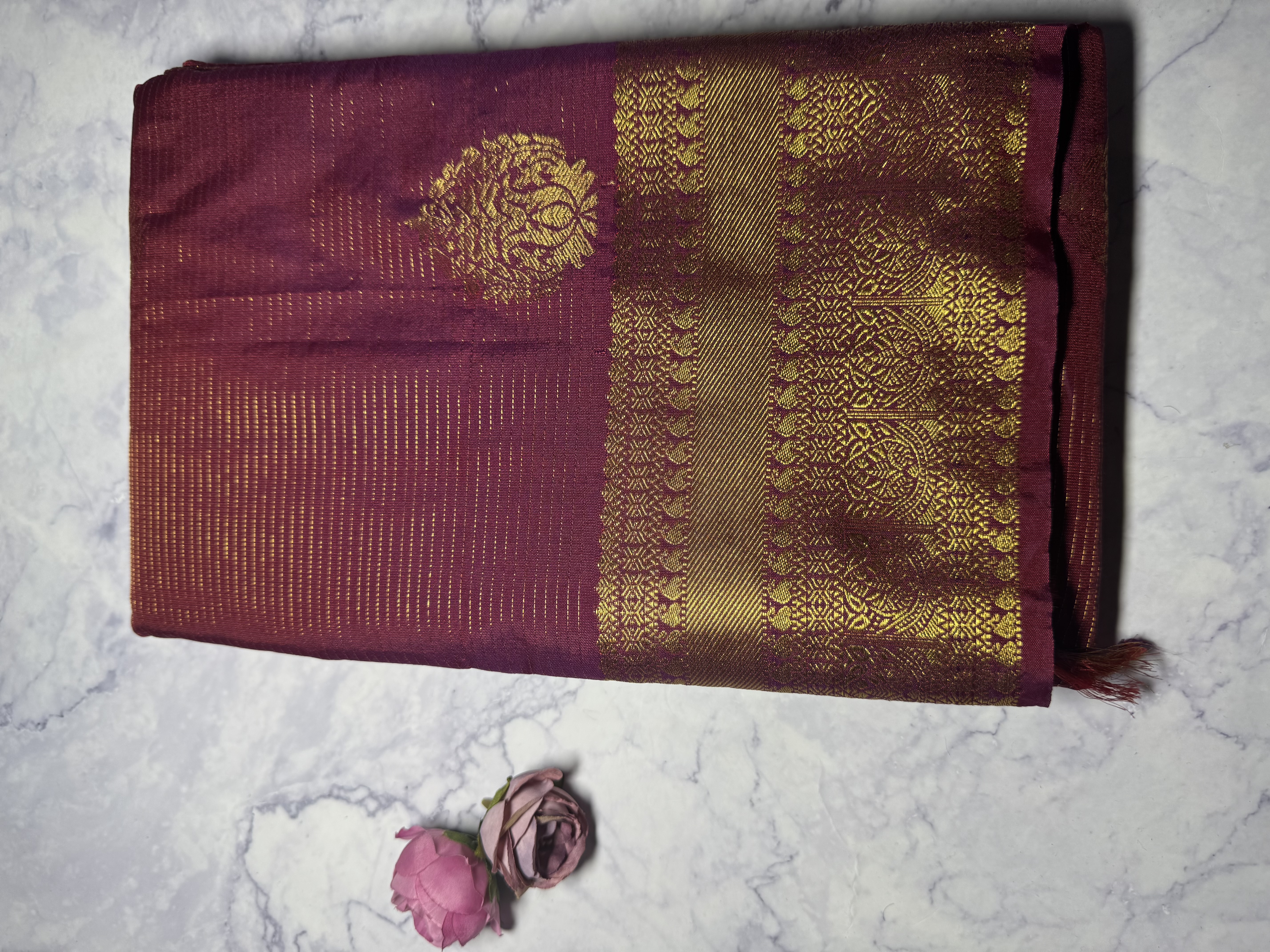 Berry red vaira oosi semi silk saree