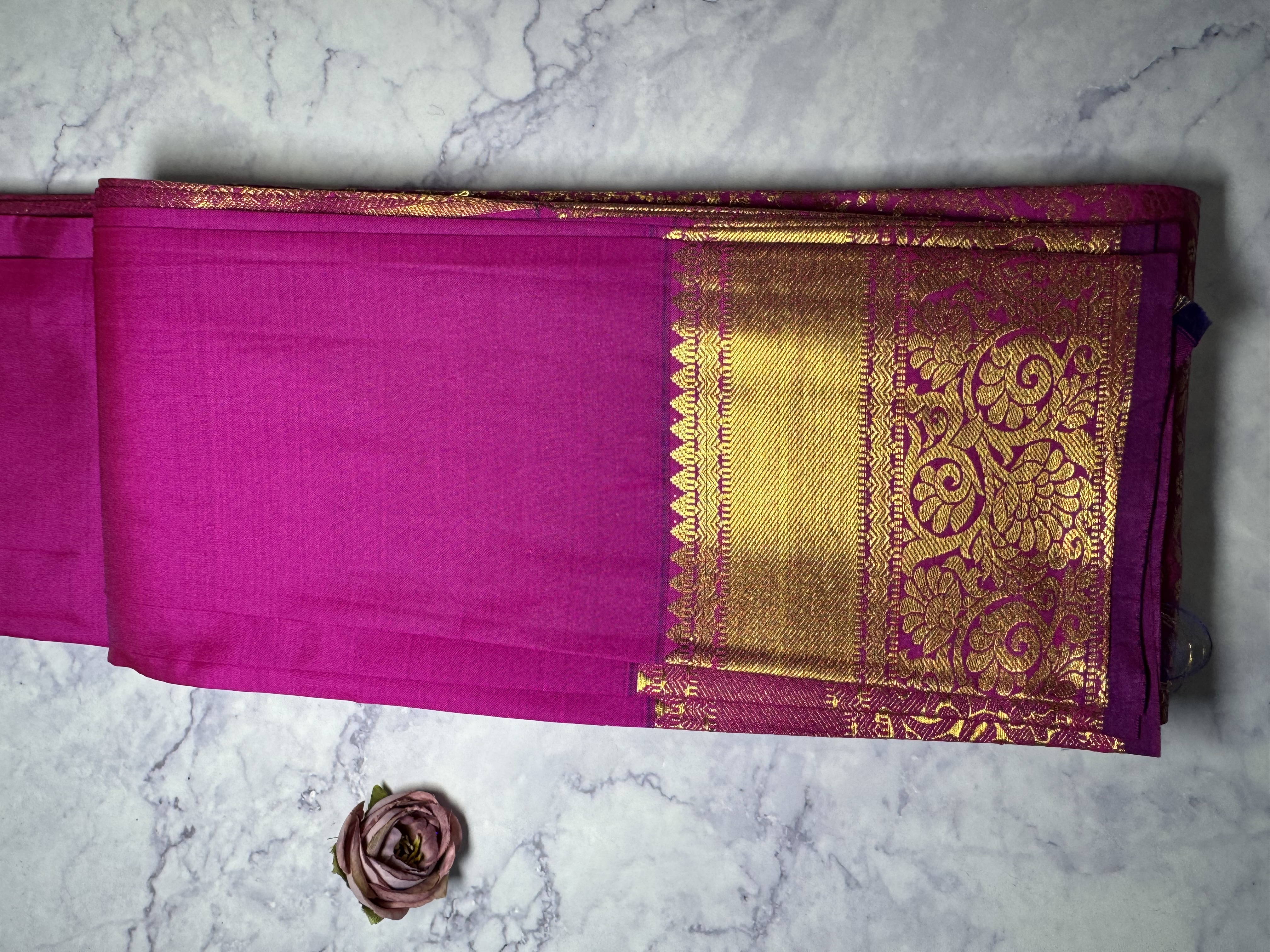Magenta floral heavy work semi silk saree