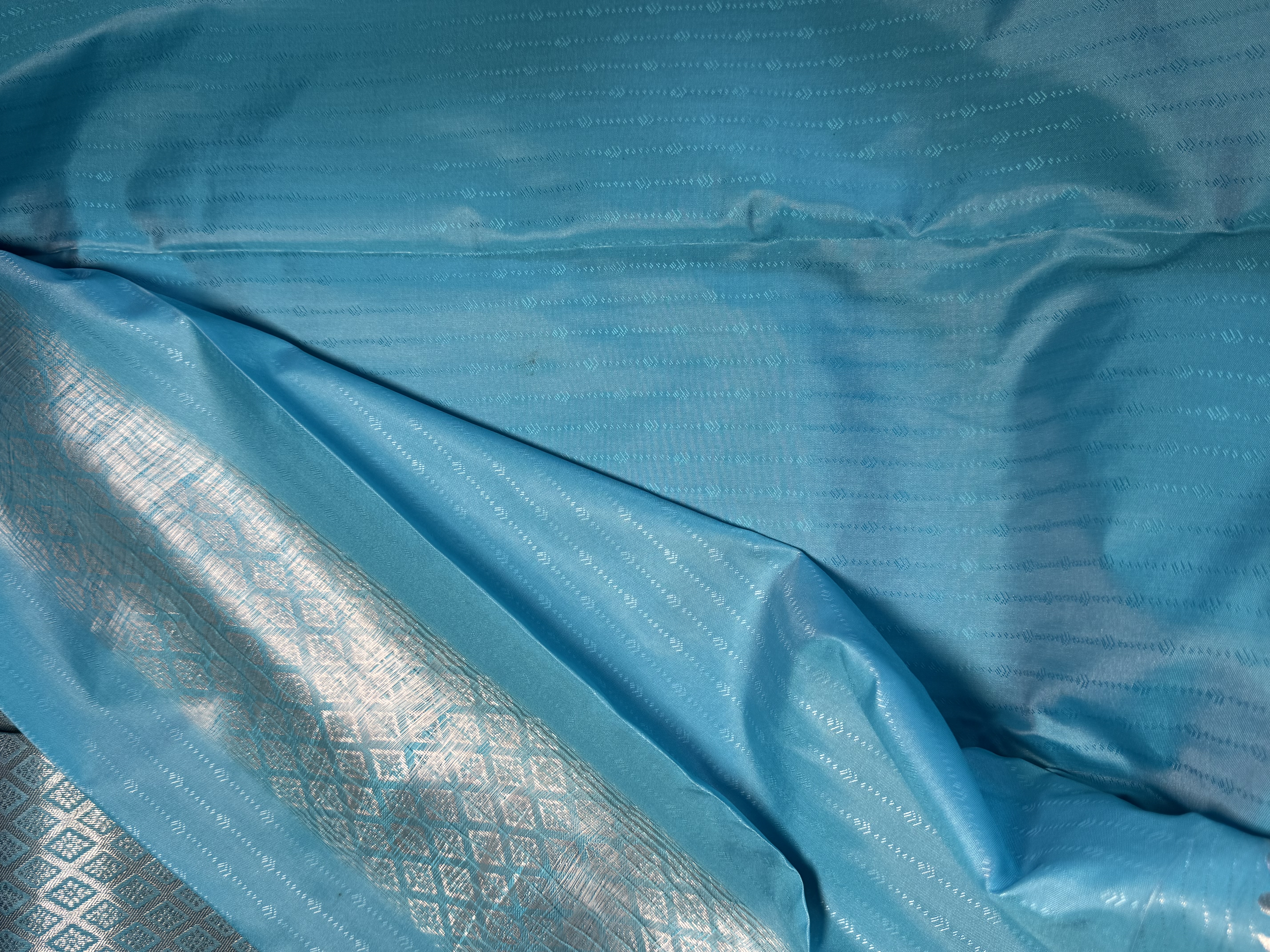 Baby blue soft silk saree with silver zari
