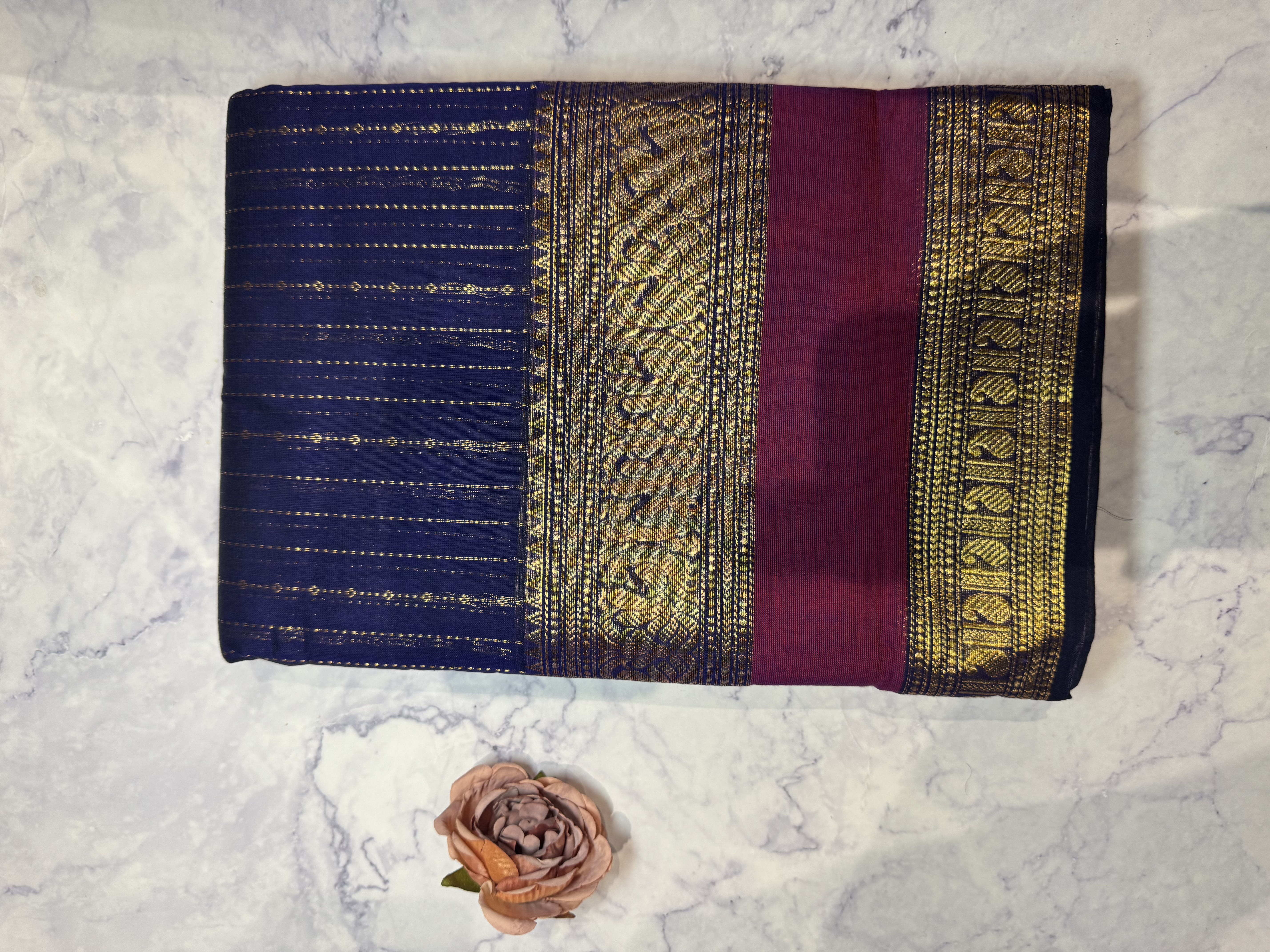 Navy blue cotton saree vaira oosi