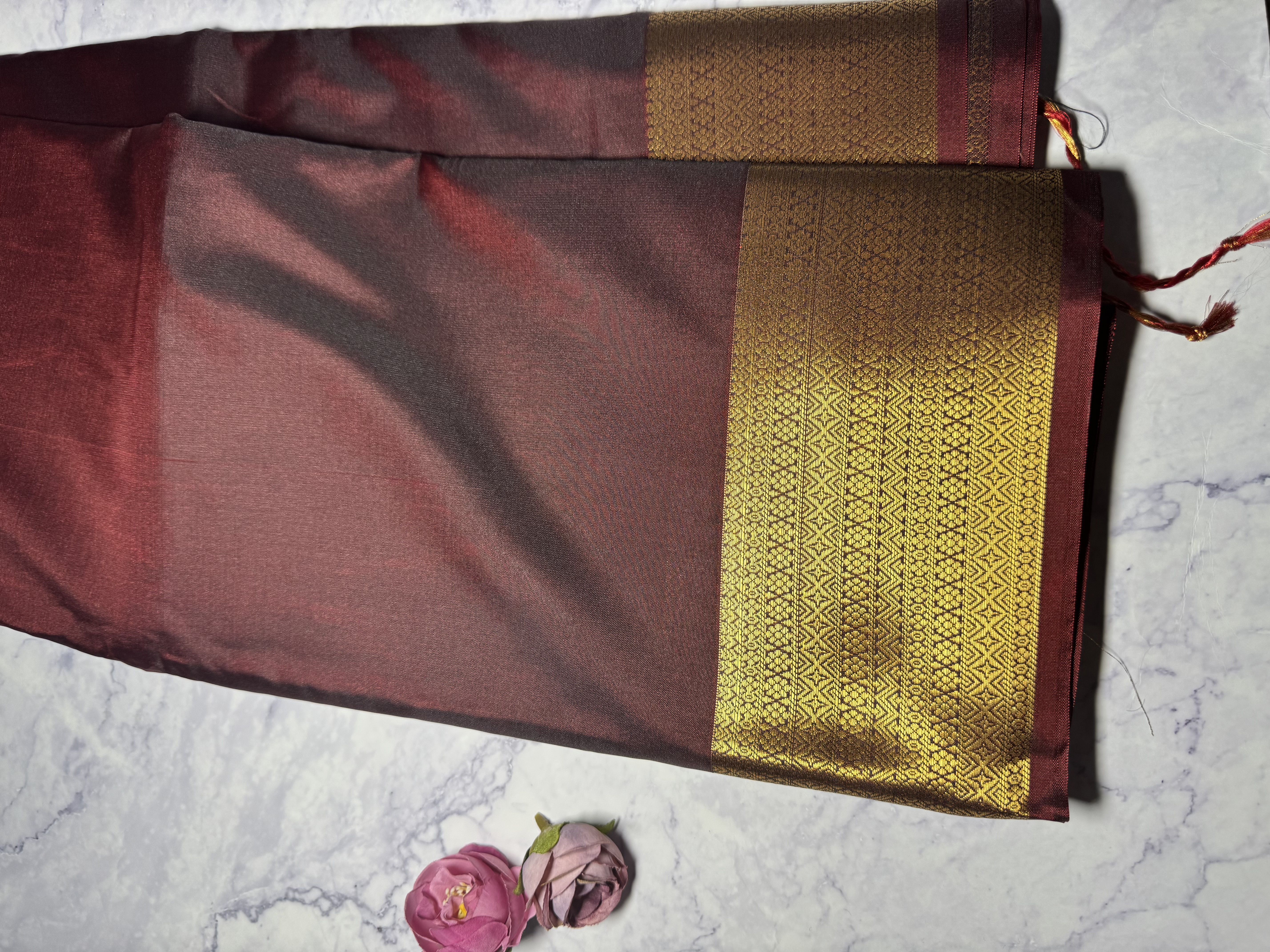 Burgundy plain semi silk saree
