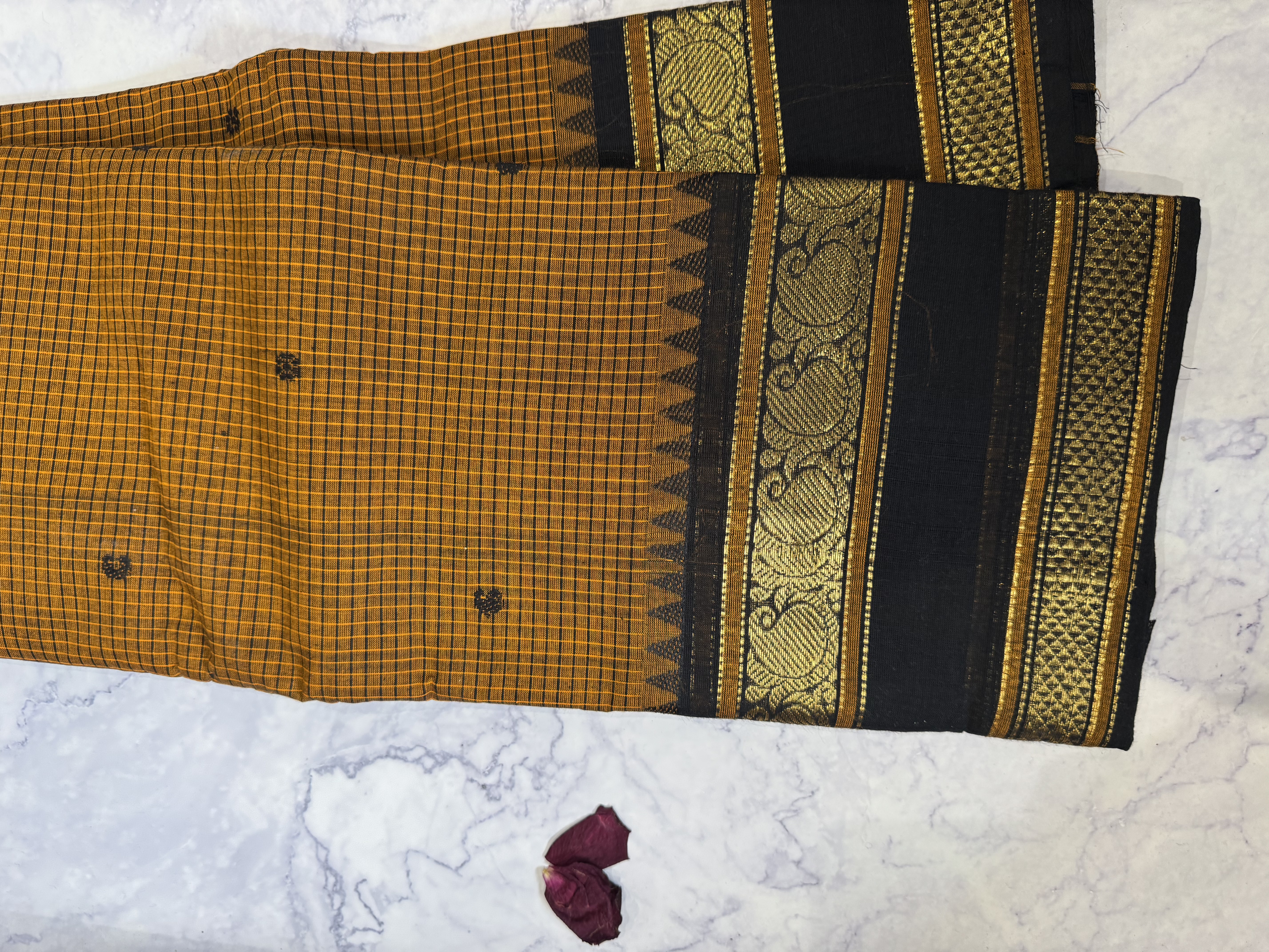 Burnt orange vaira oosi cotton saree with black border