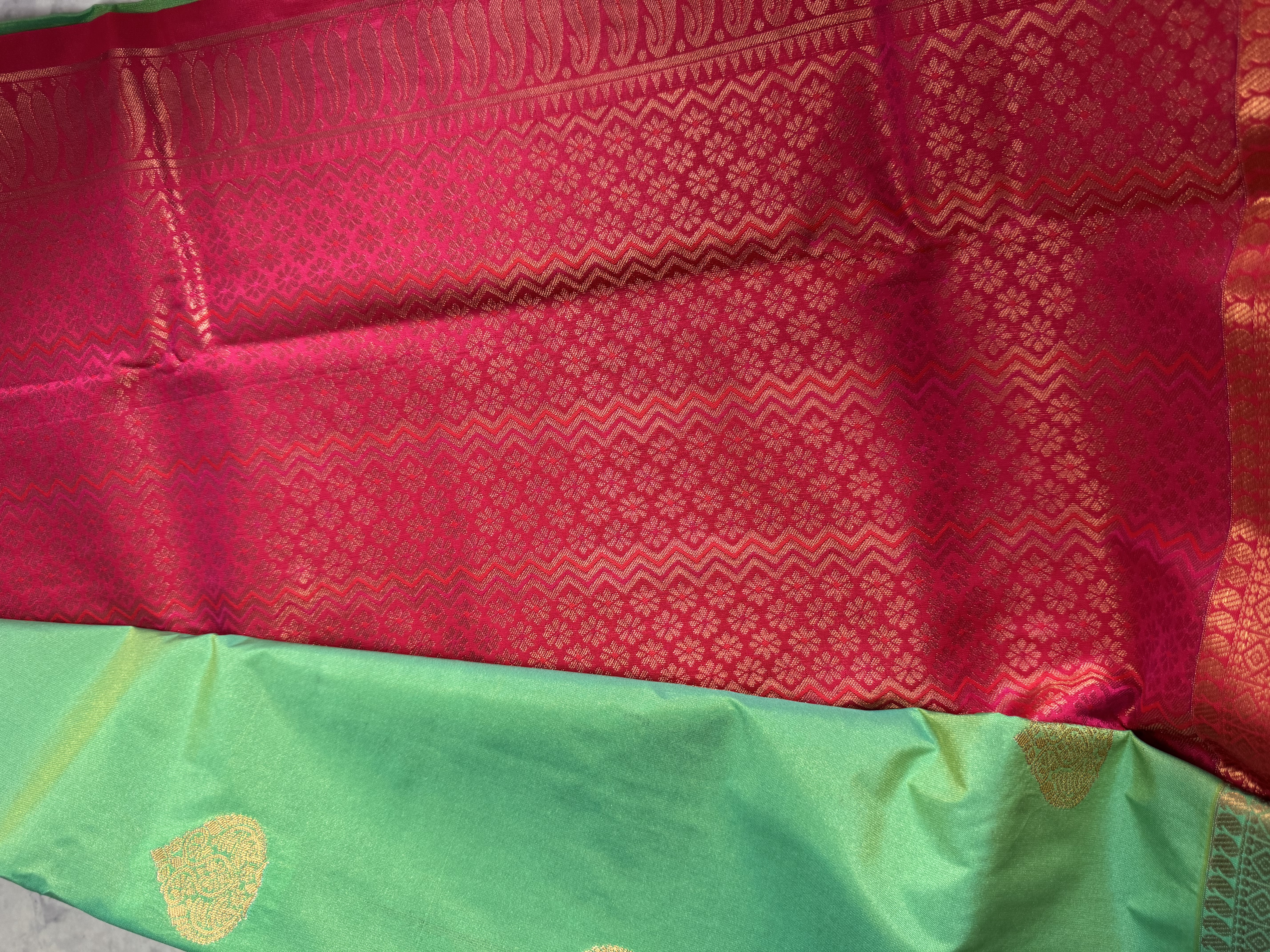 Lime green semi silk with hot pink blouse