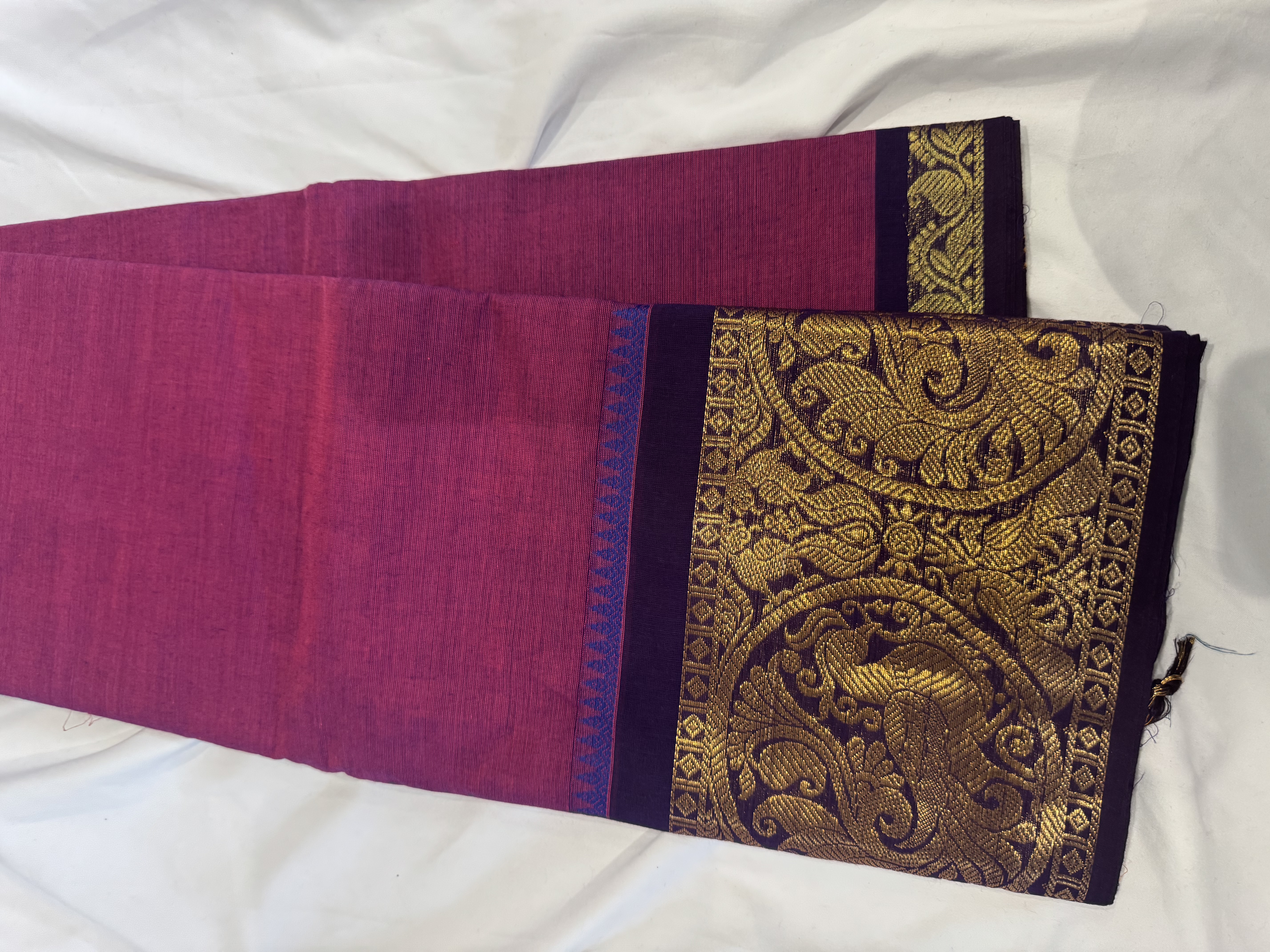 Dual tone berry pink cotton sarees with purple border