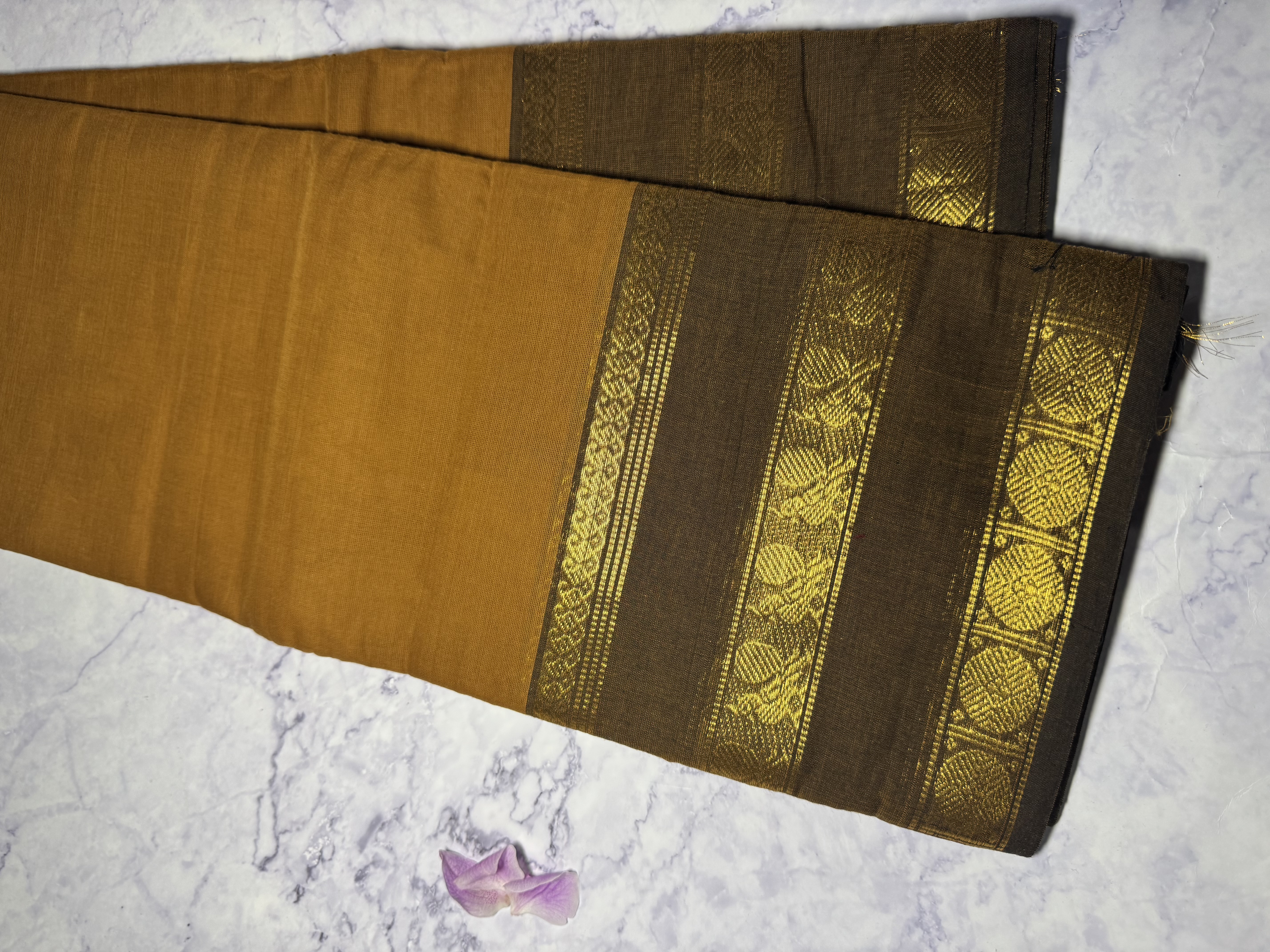 Light brown cotton saree with dark brown border