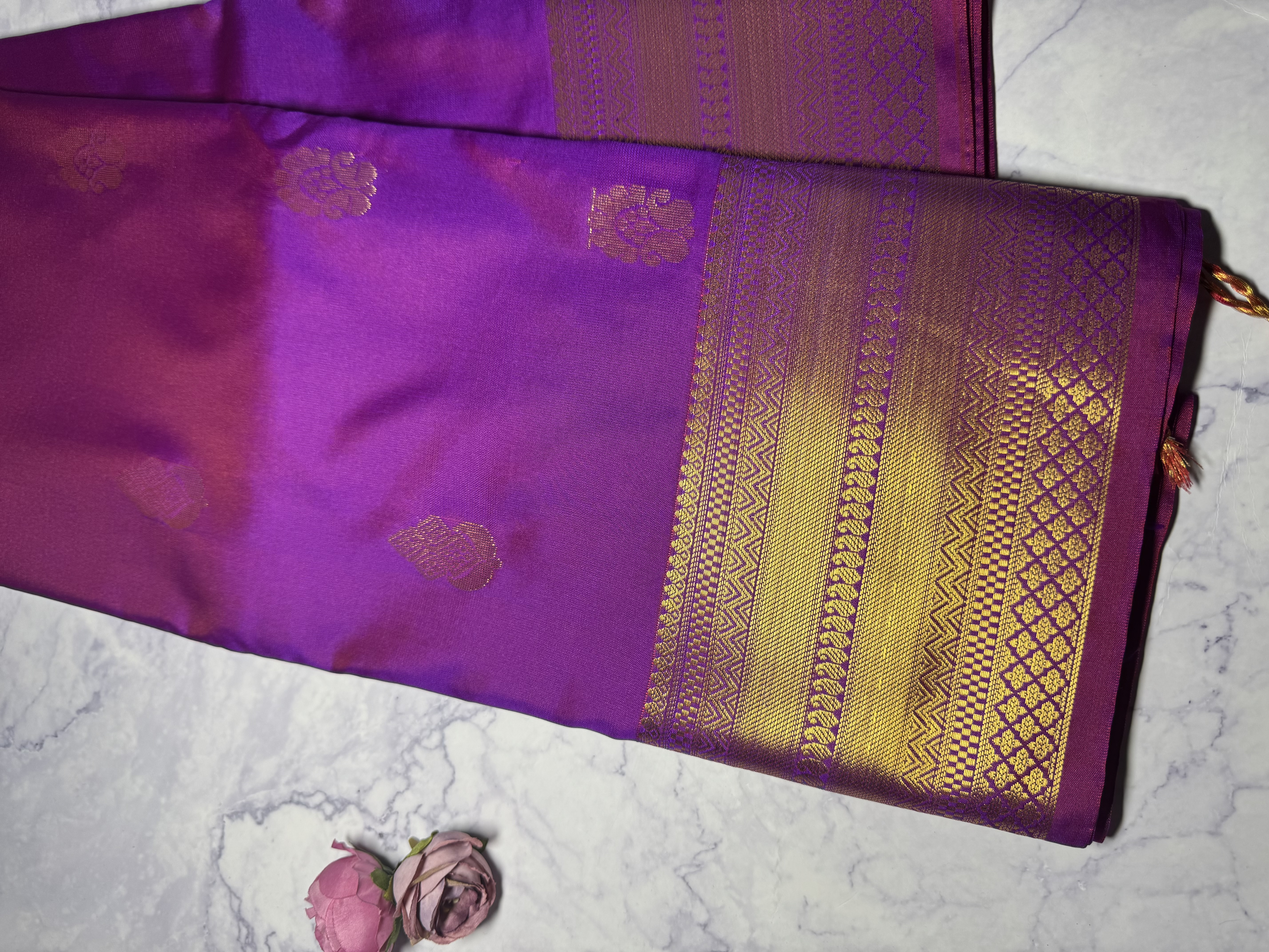 Purple semi silk saree with butta