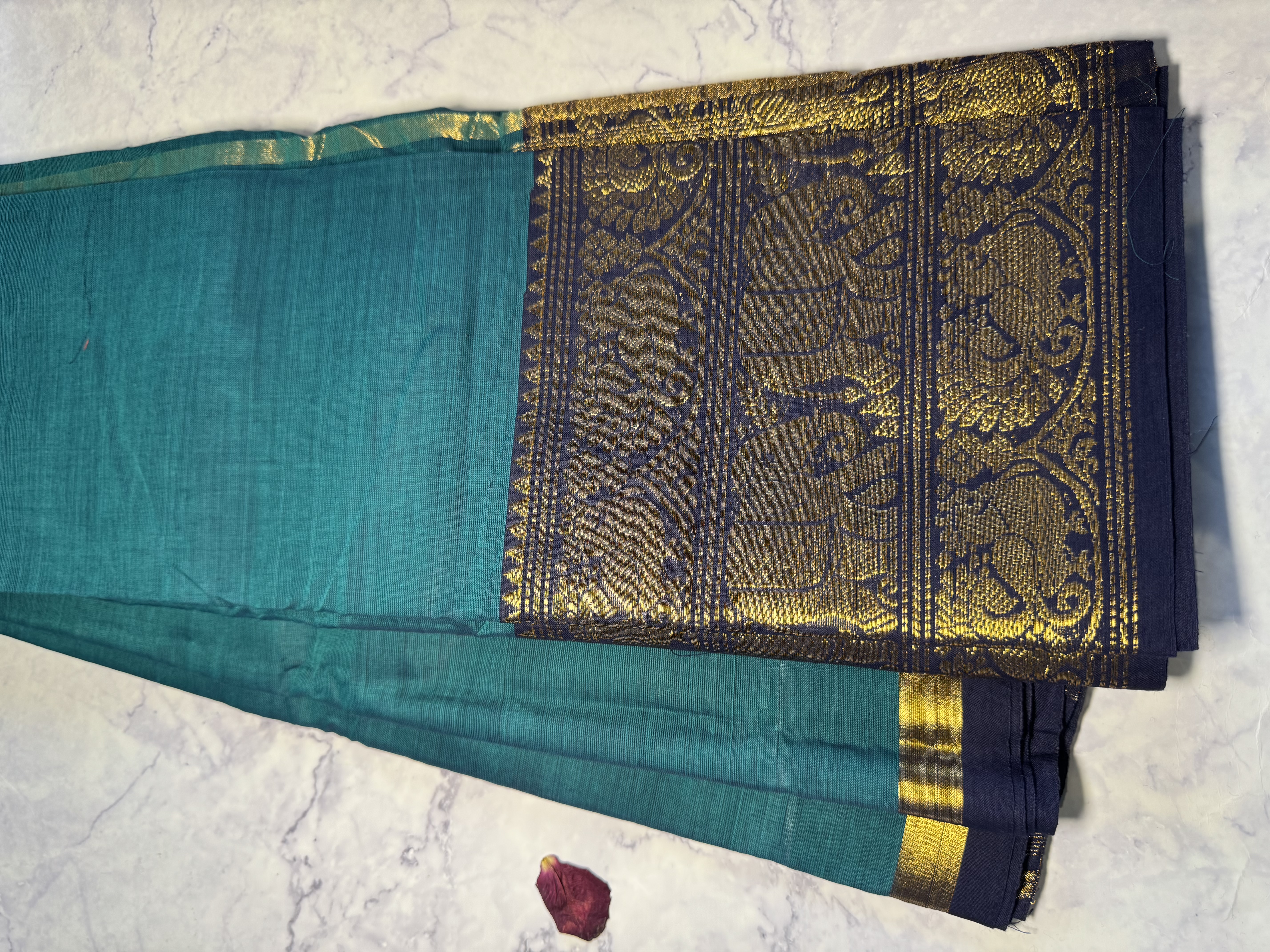 Teal cotton saree 