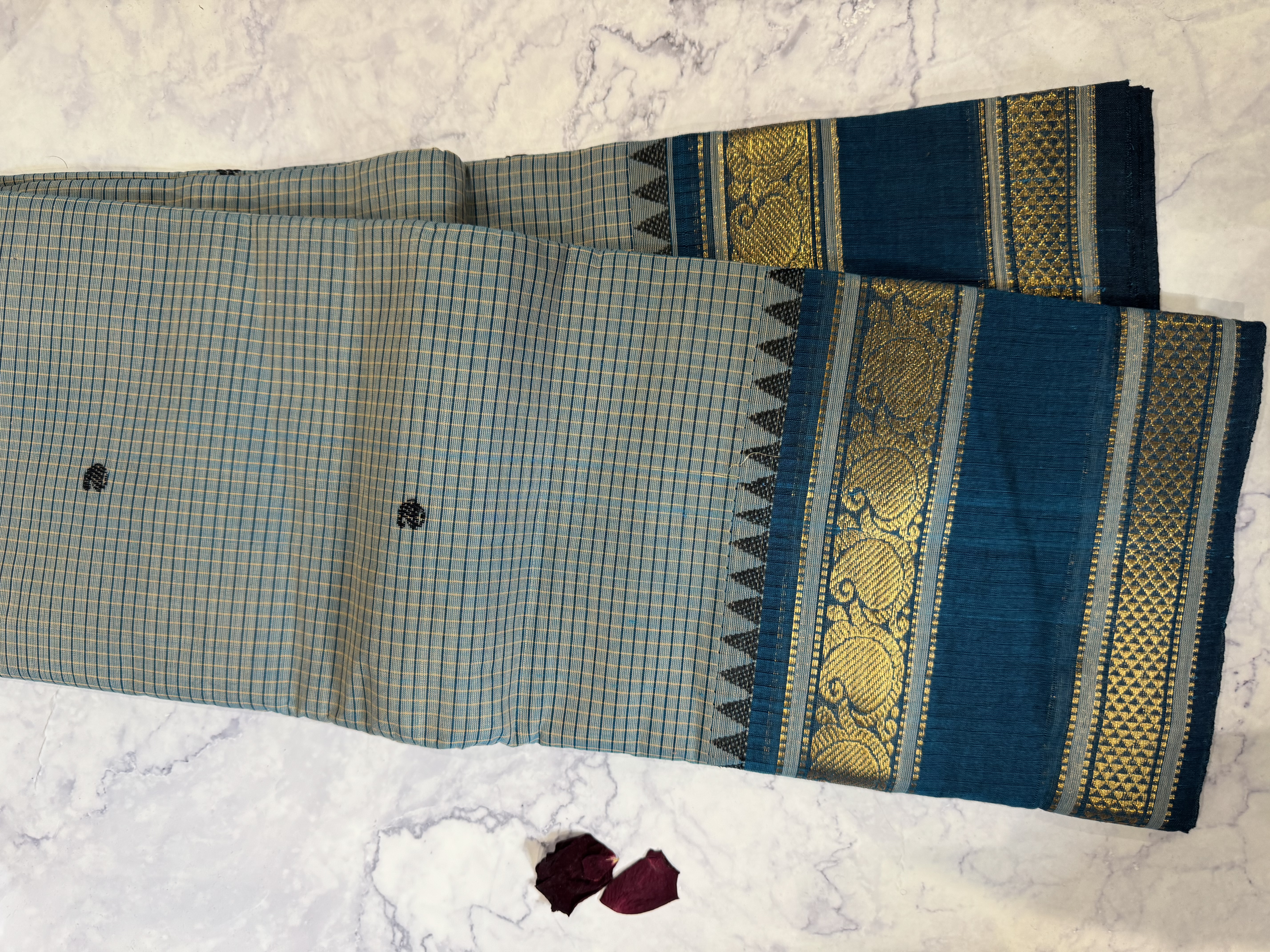 Sky blue vaira oosi cotton saree