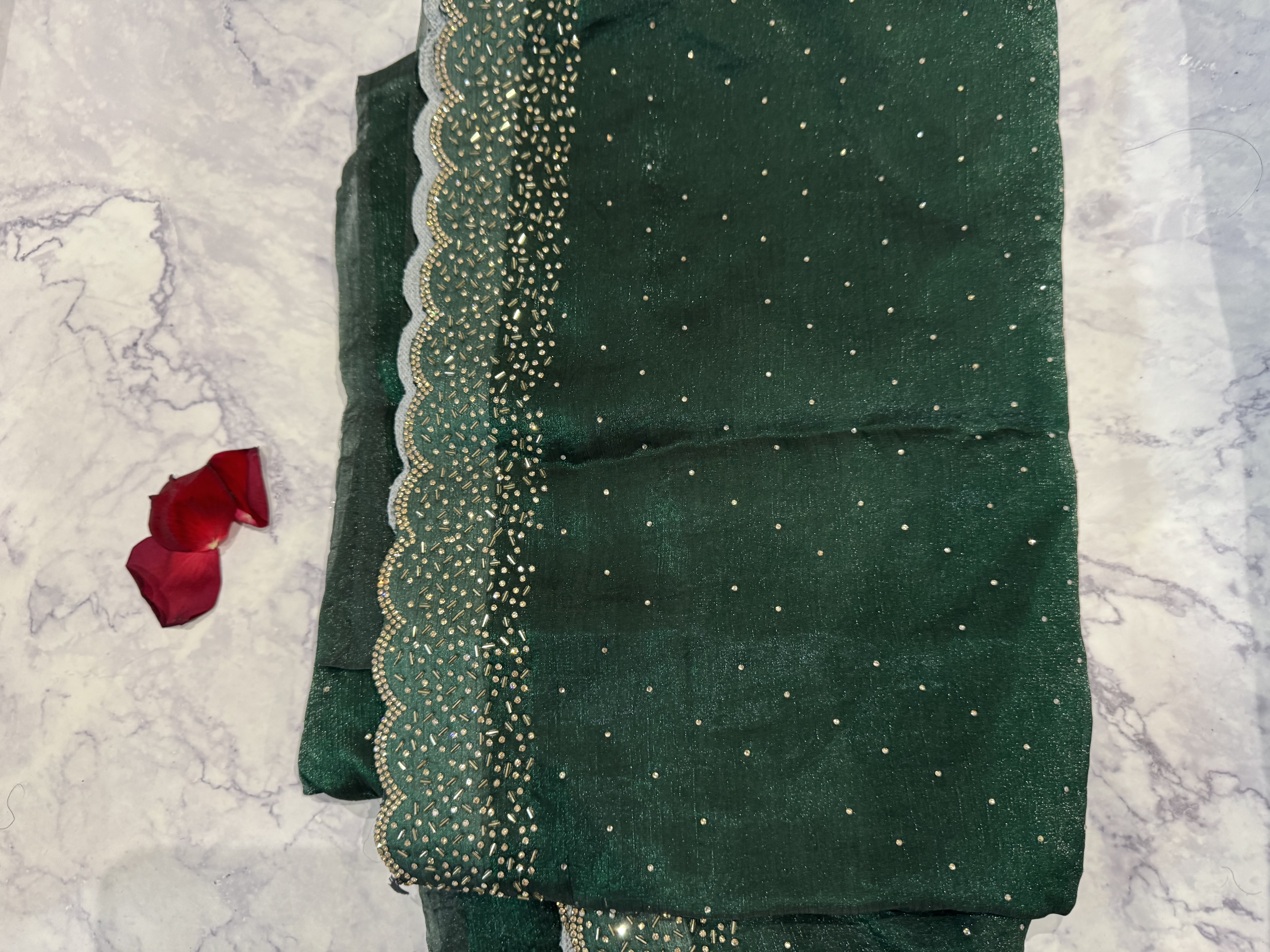 Emerald green space silk saree