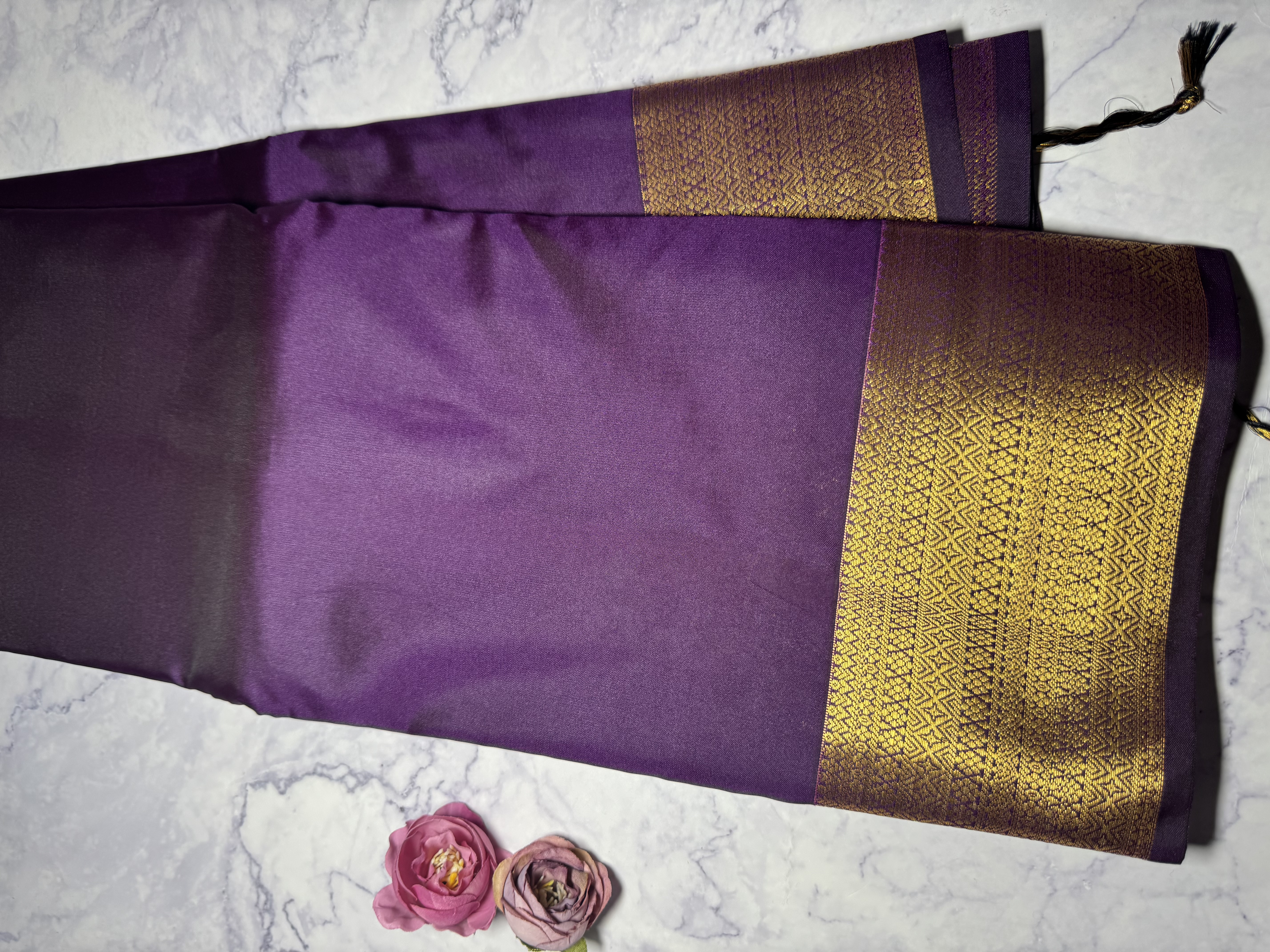 Purple plain semi silk saree 