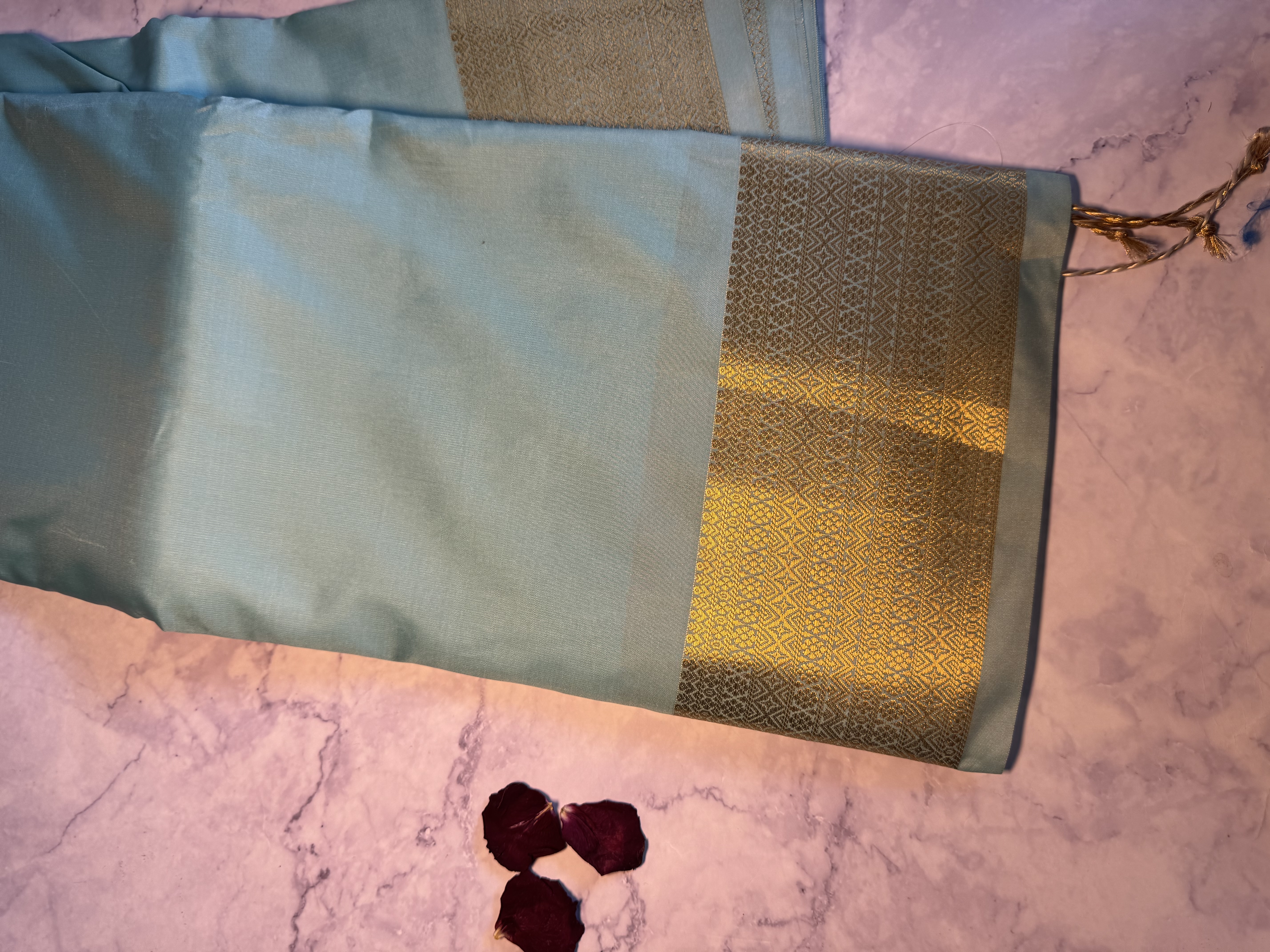 Pastel blue semi silk saree 