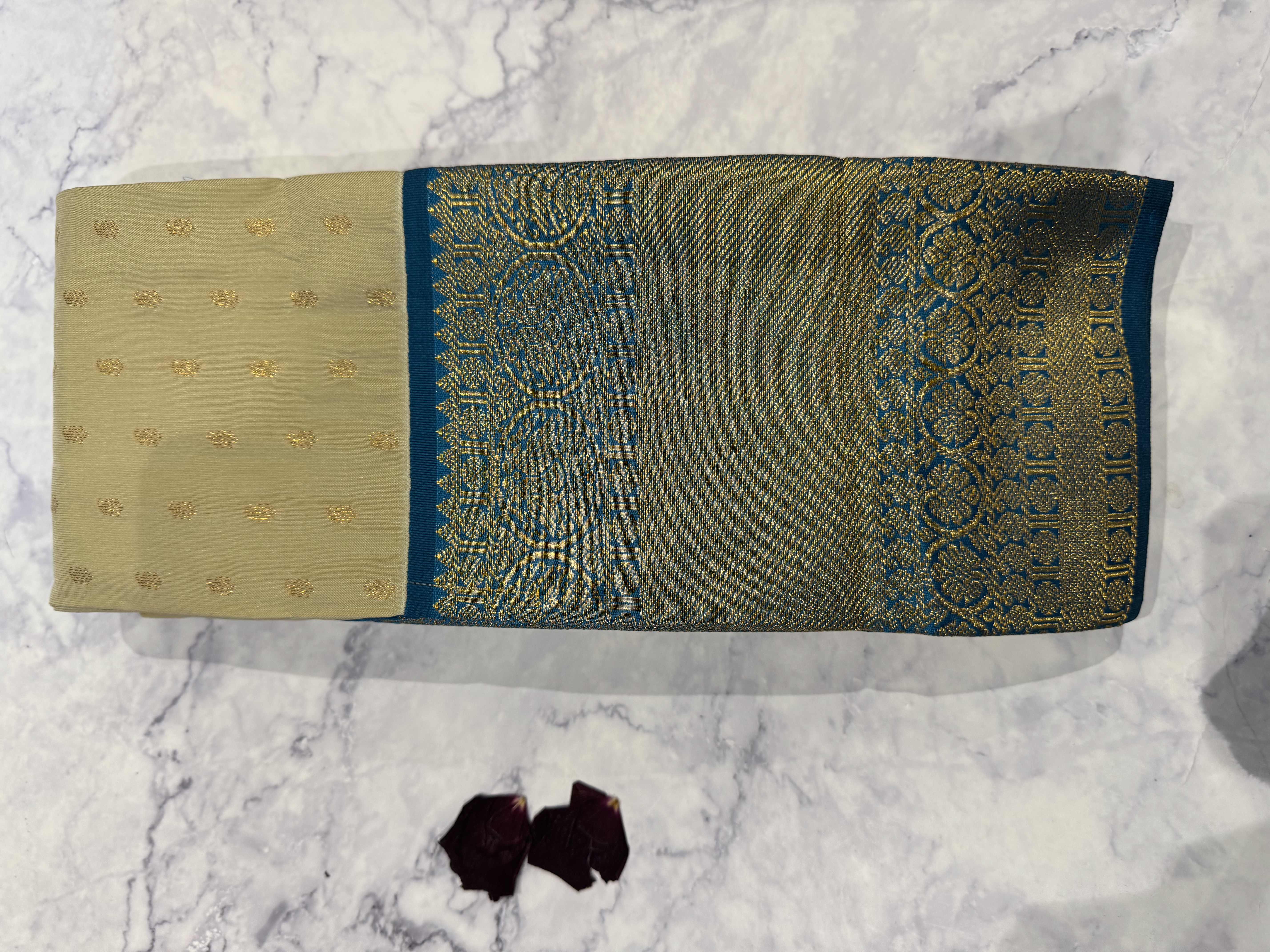 Sandal semi silk saree with blue border