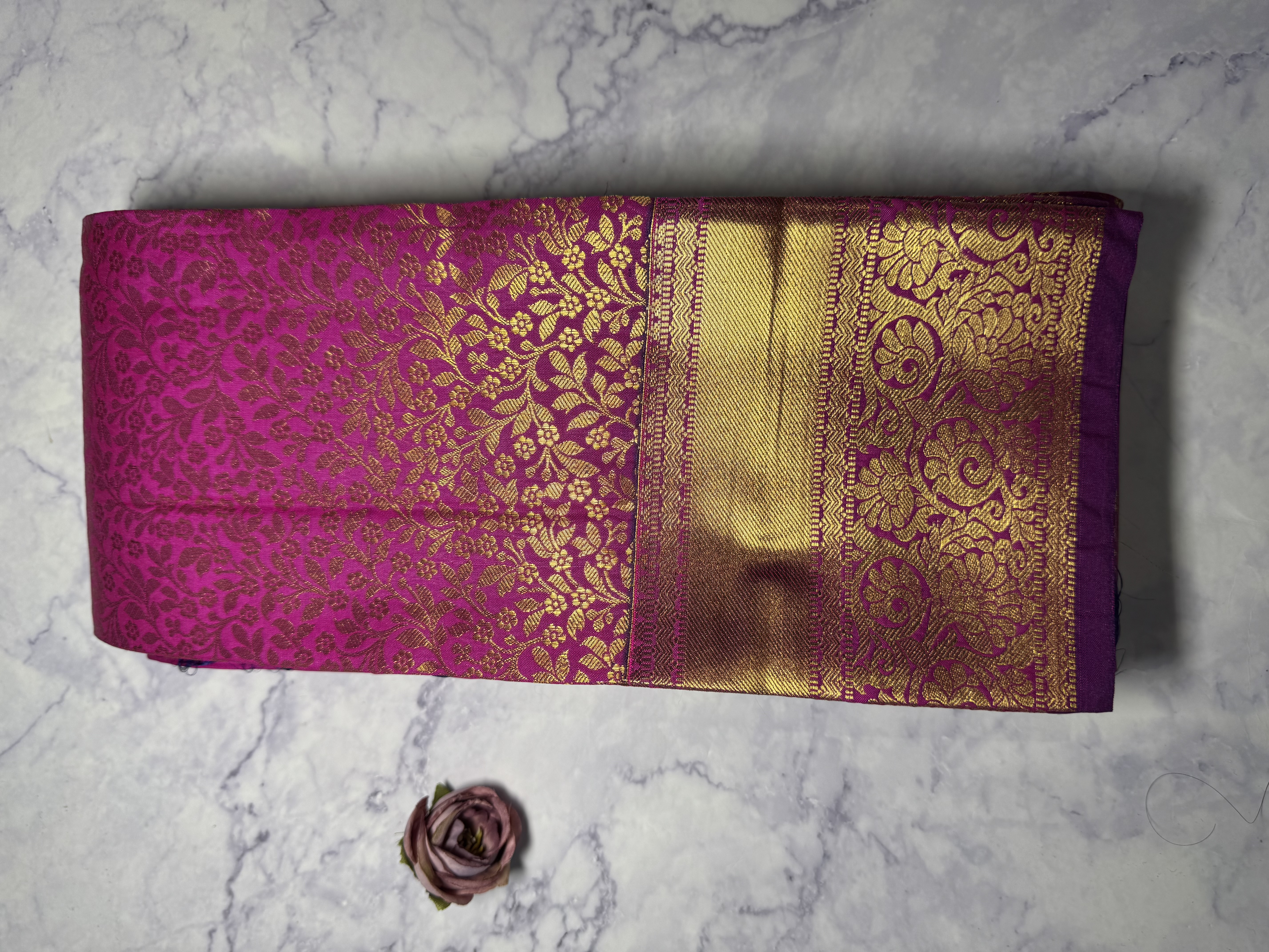 Magenta floral heavy work semi silk saree
