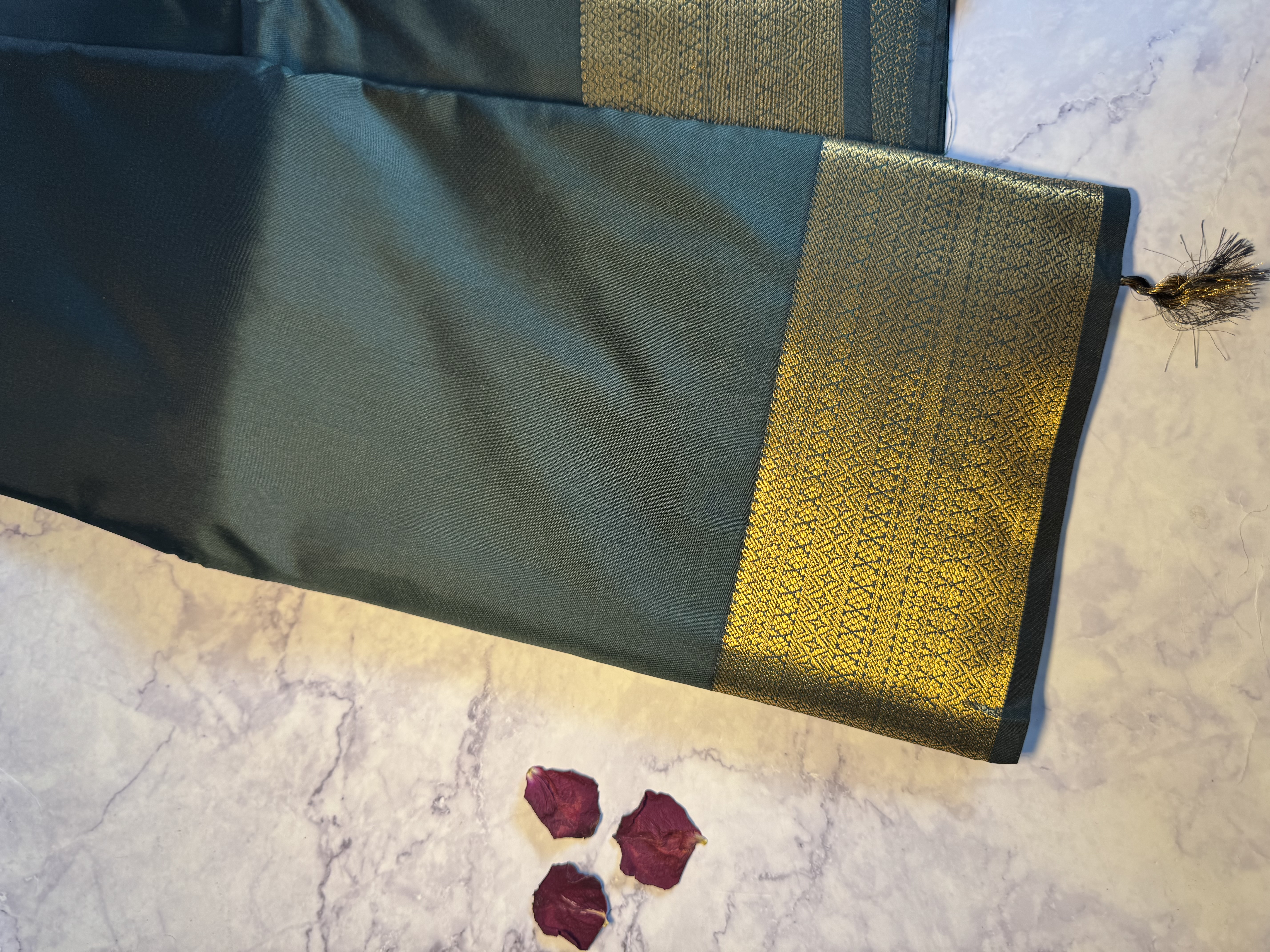 Forest green semi silk saree 
