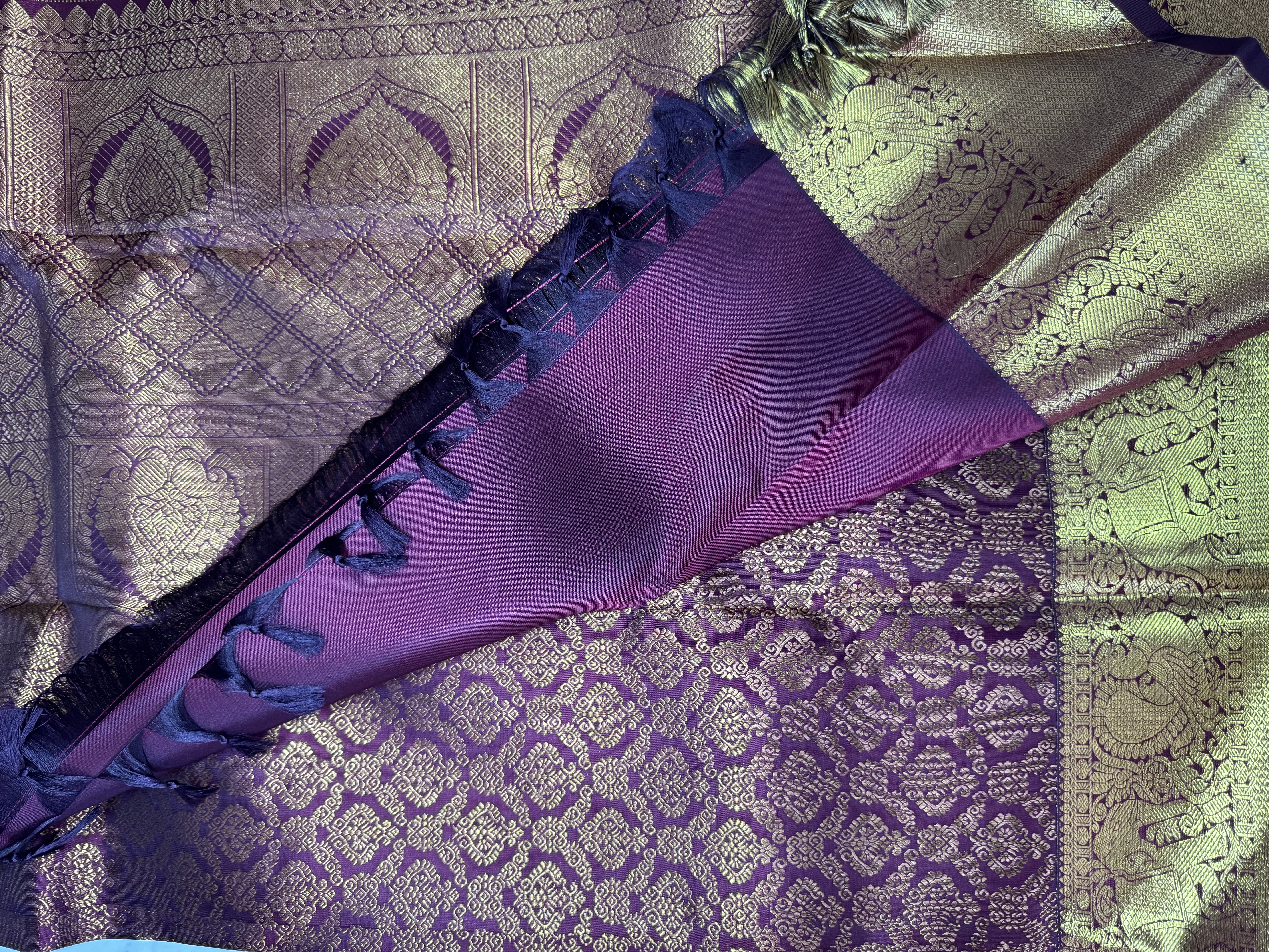 Maroon bridal pure silk saree kodi design