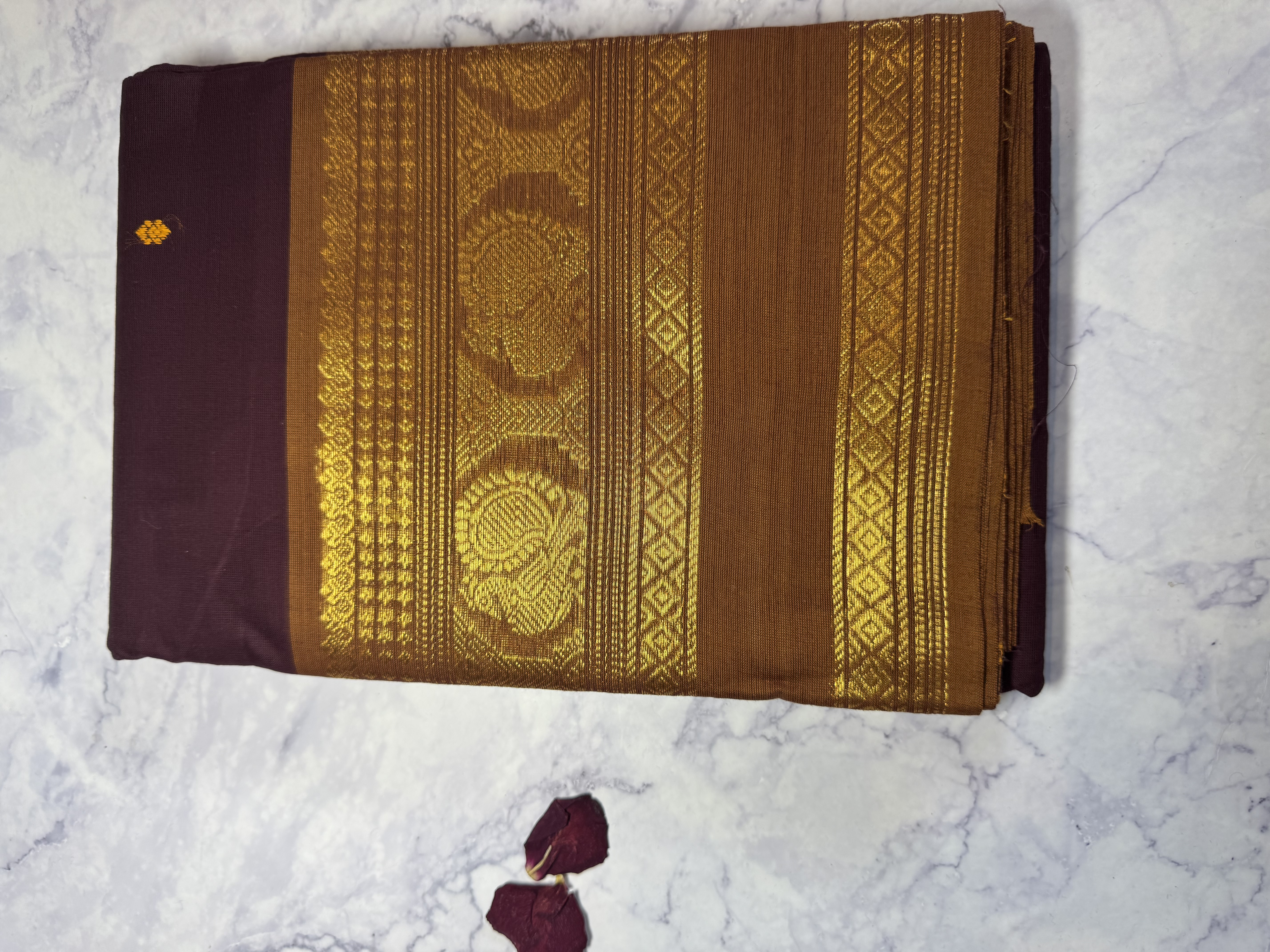 Brown cotton saree with light brown border