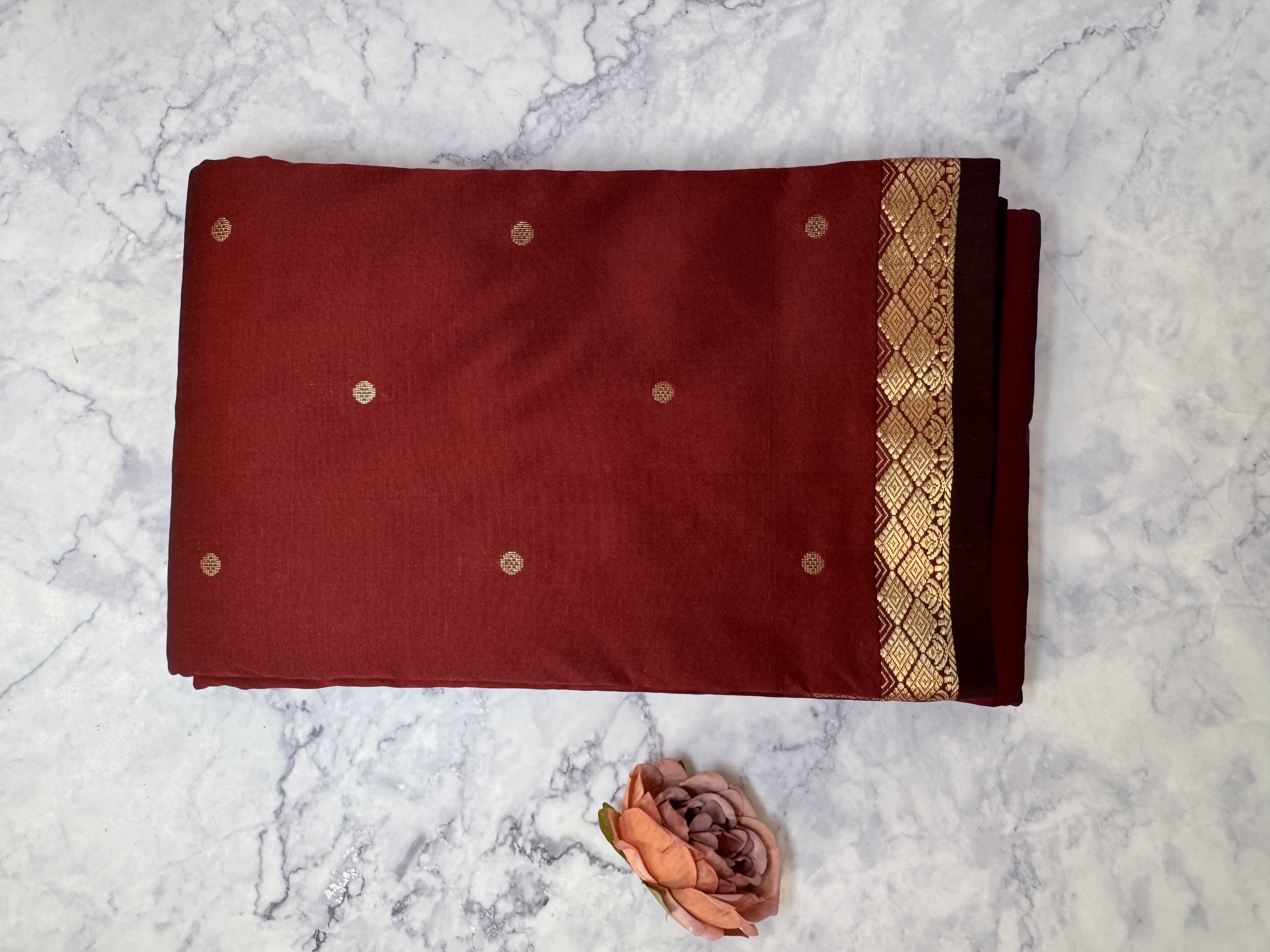 Maroon semi silk saree with thin border