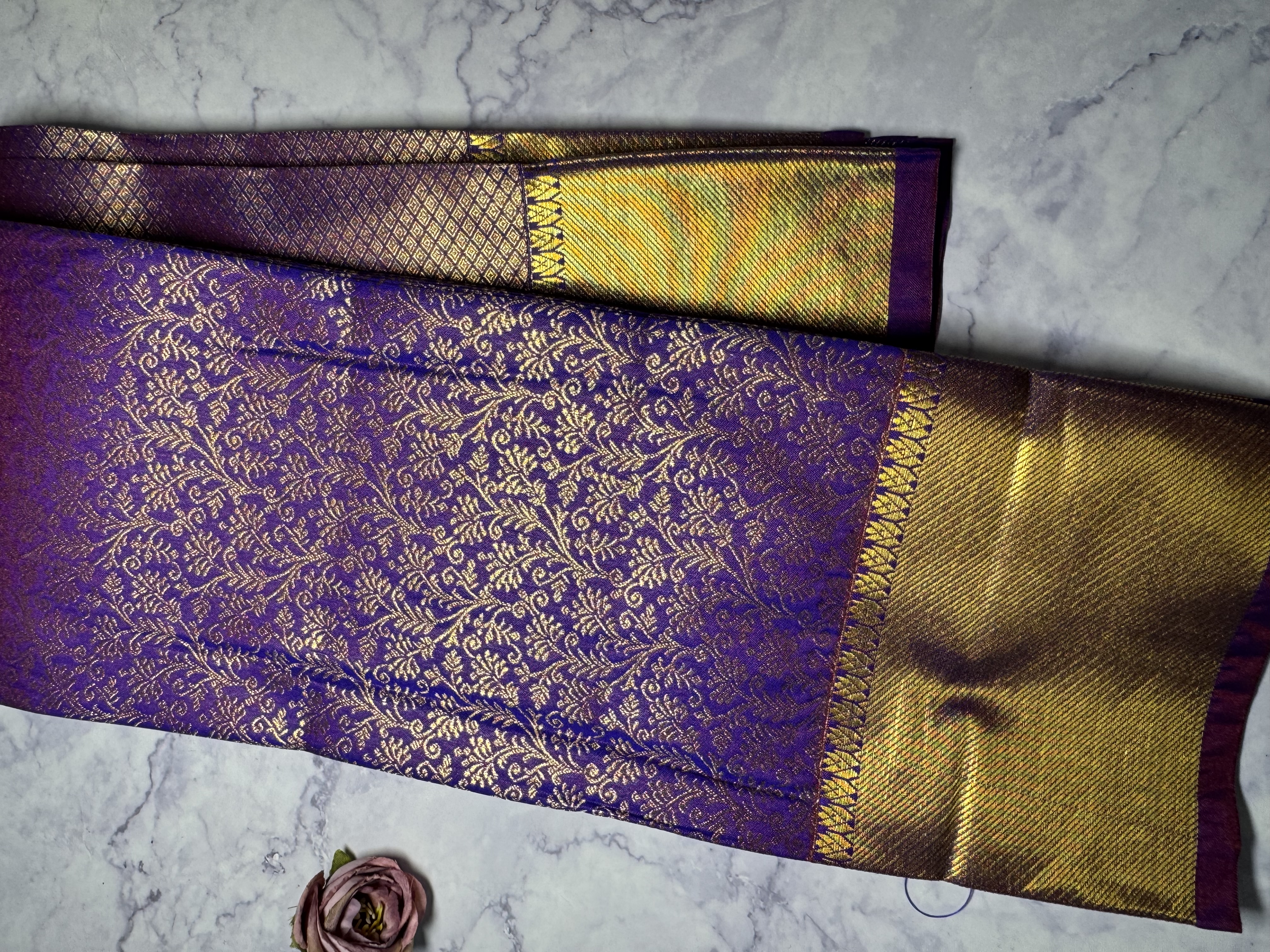Purple floral heavy work semi silk saree