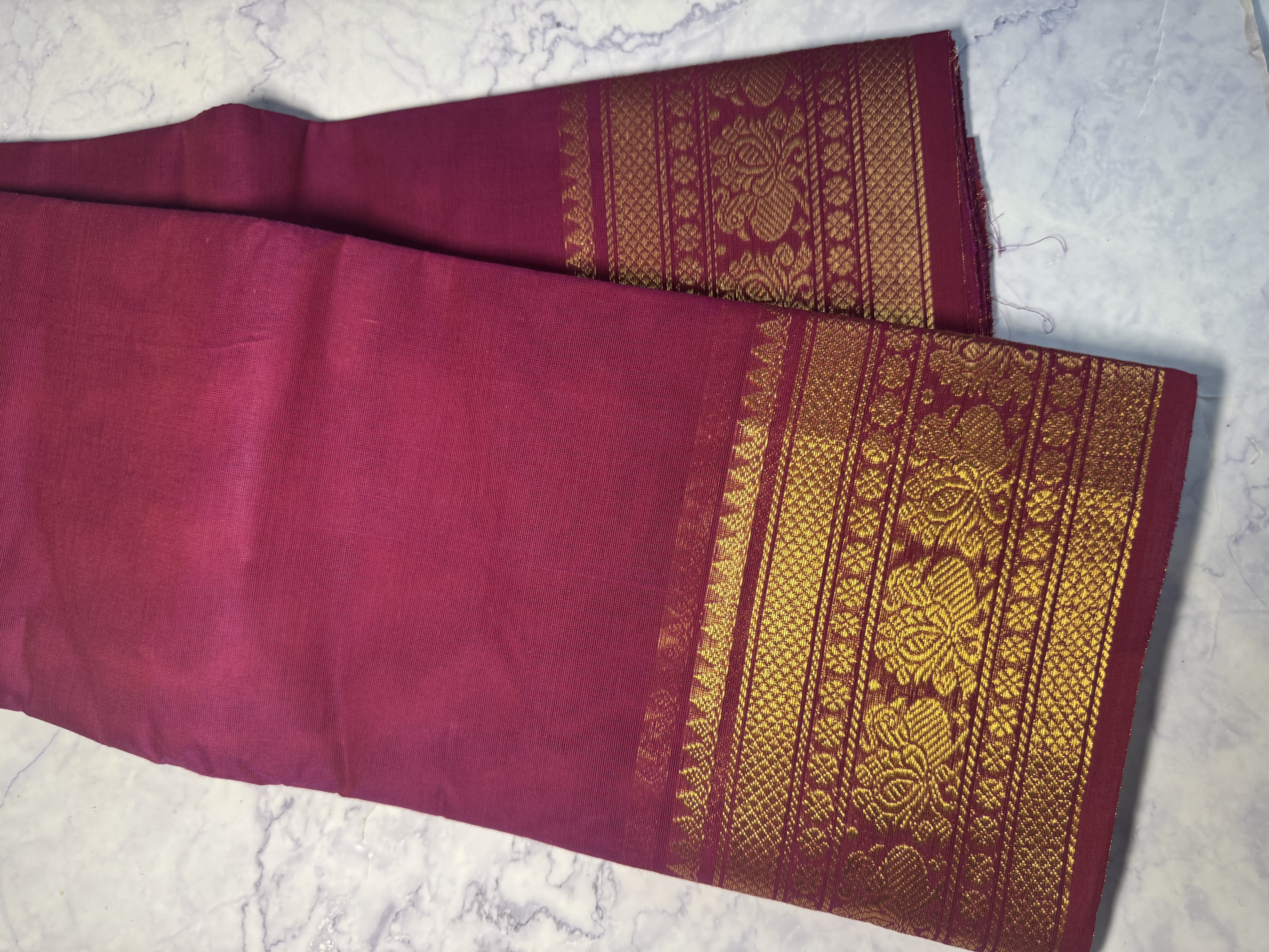Burgundy red cotton saree 