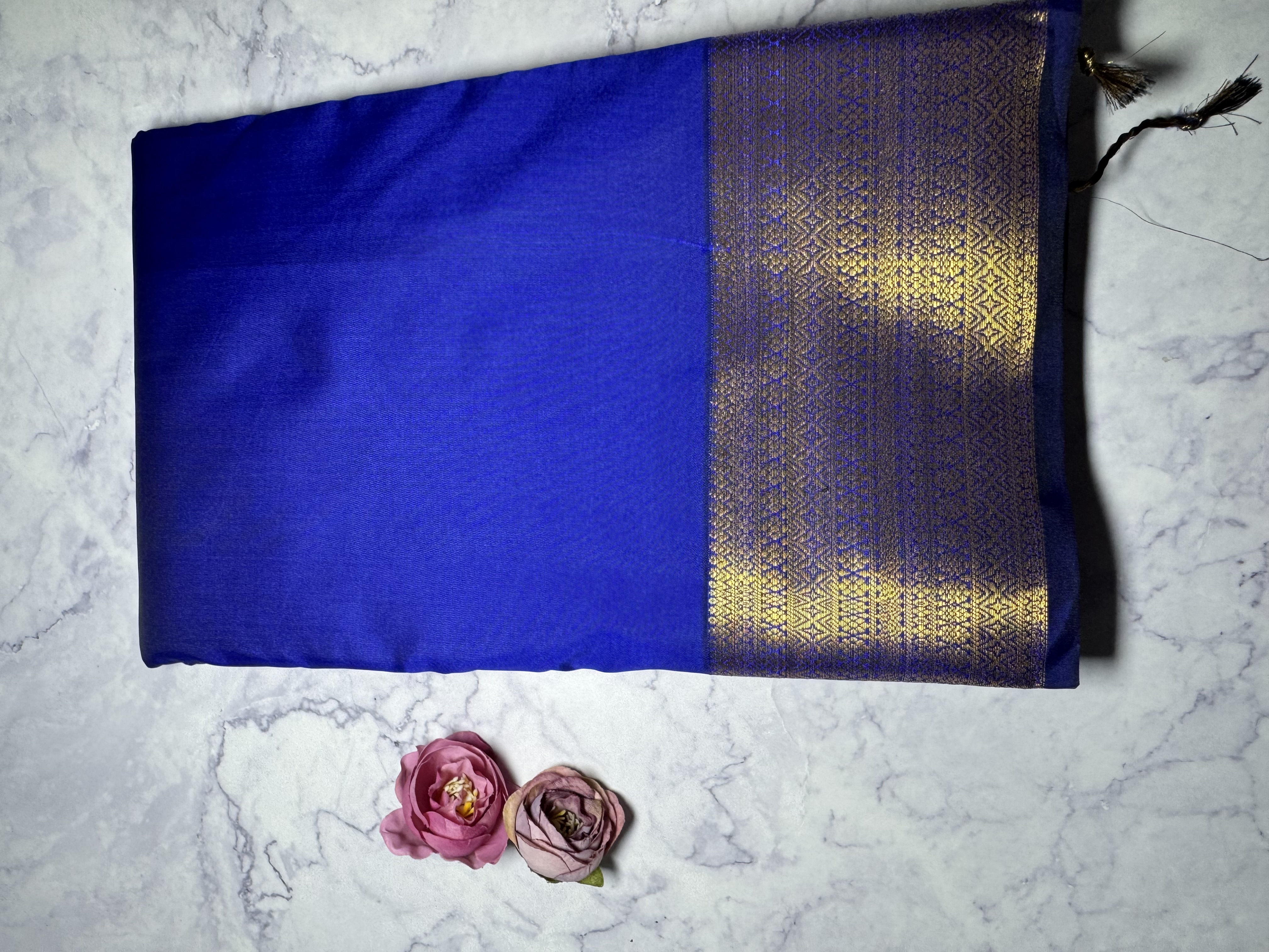 Royal blue plain semi silk saree