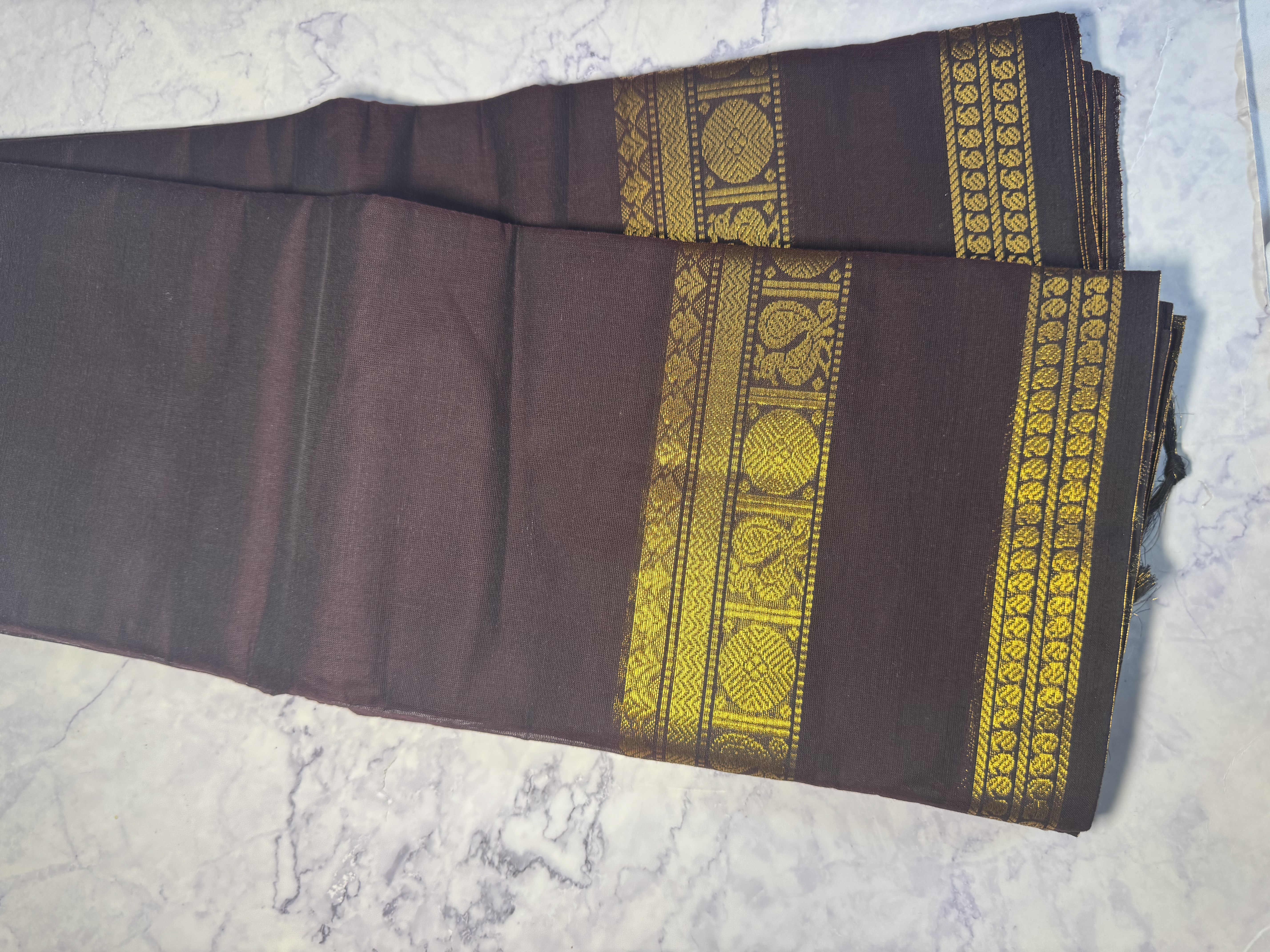 Coffee brown cotton saree with gap border