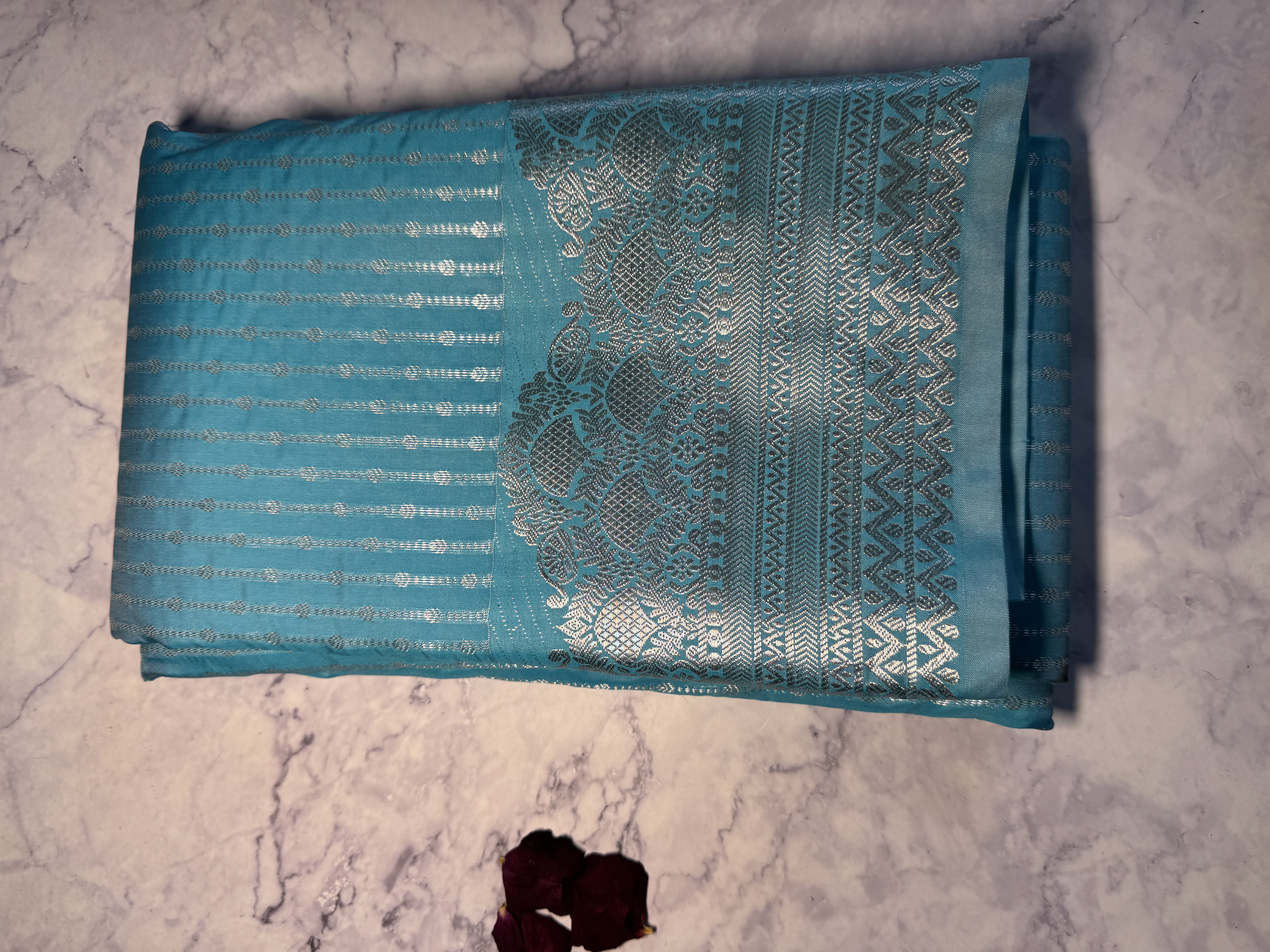 Baby blue soft silk saree with silver zari