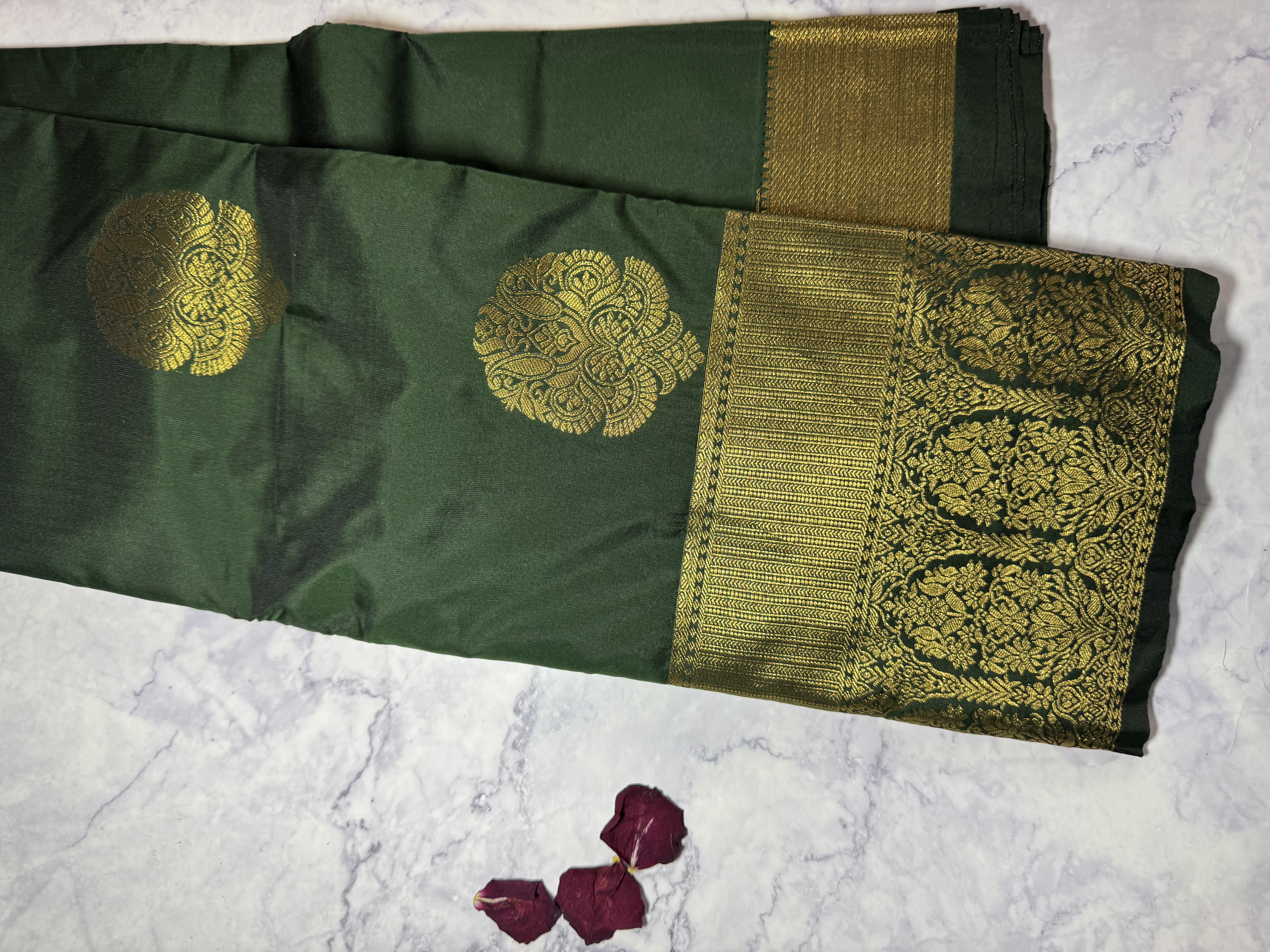 Forest green semi silk saree