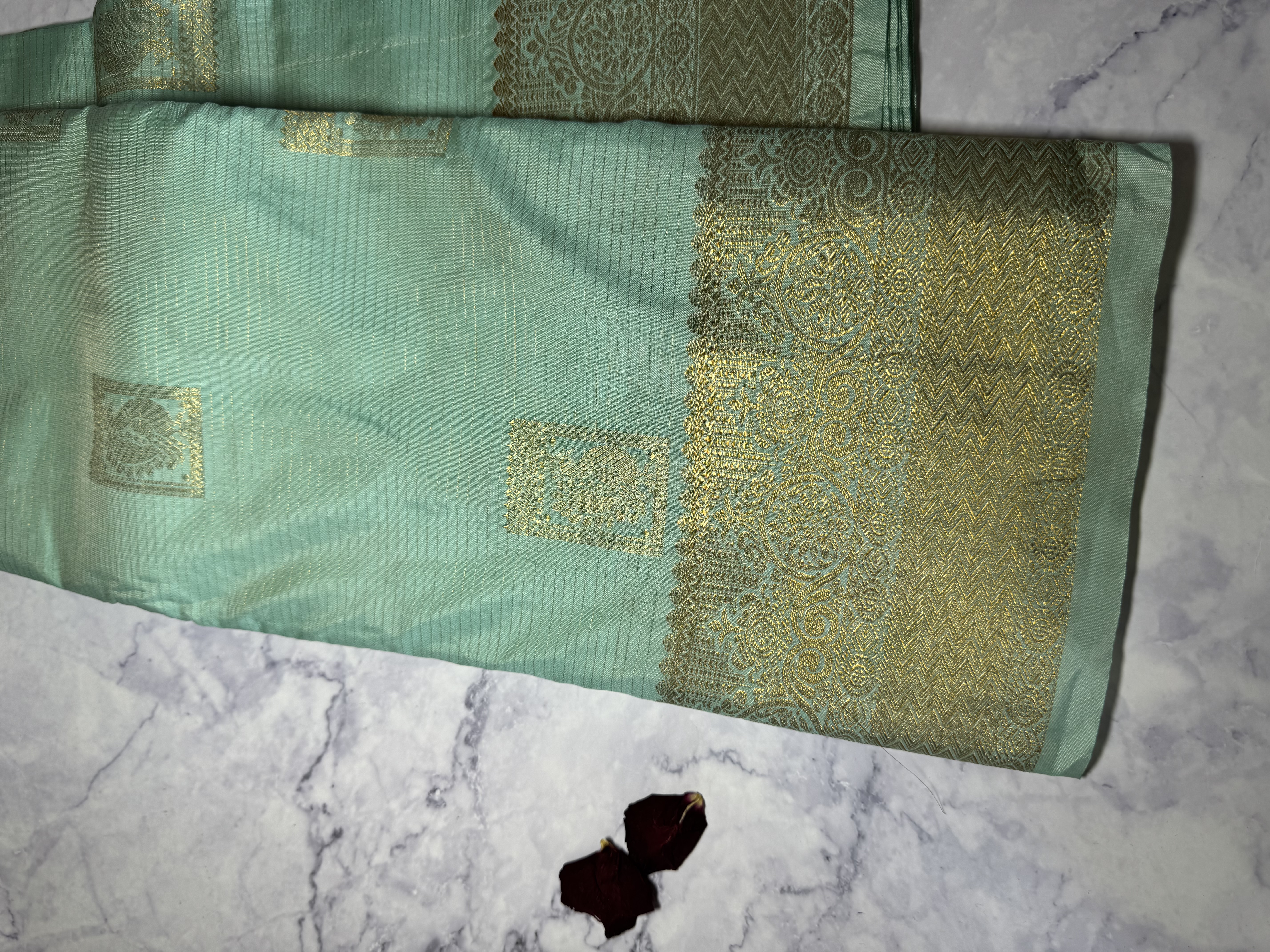 Mint blue vaira oosi semi silk saree