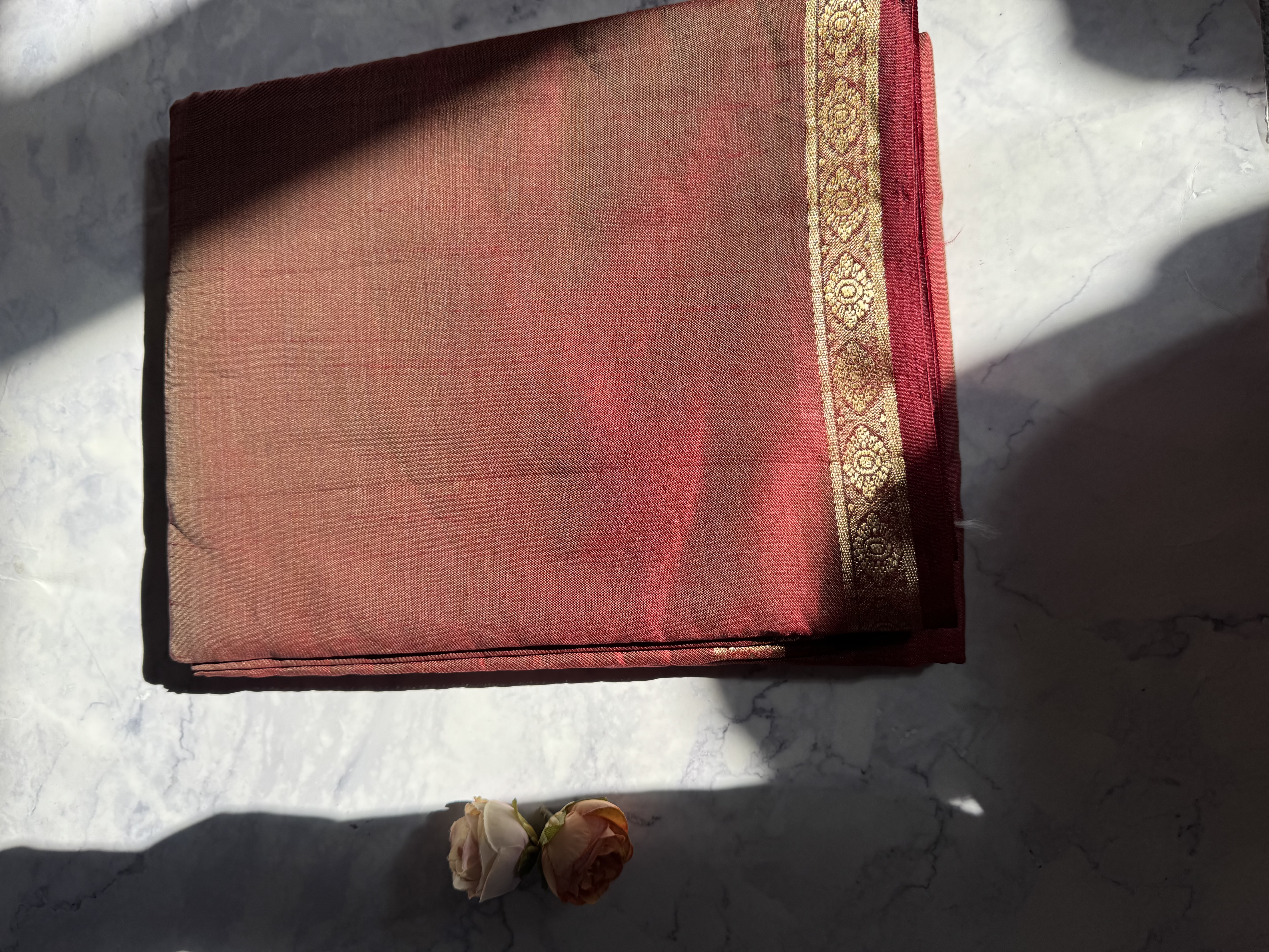 Maroon mango silk saree with thin border