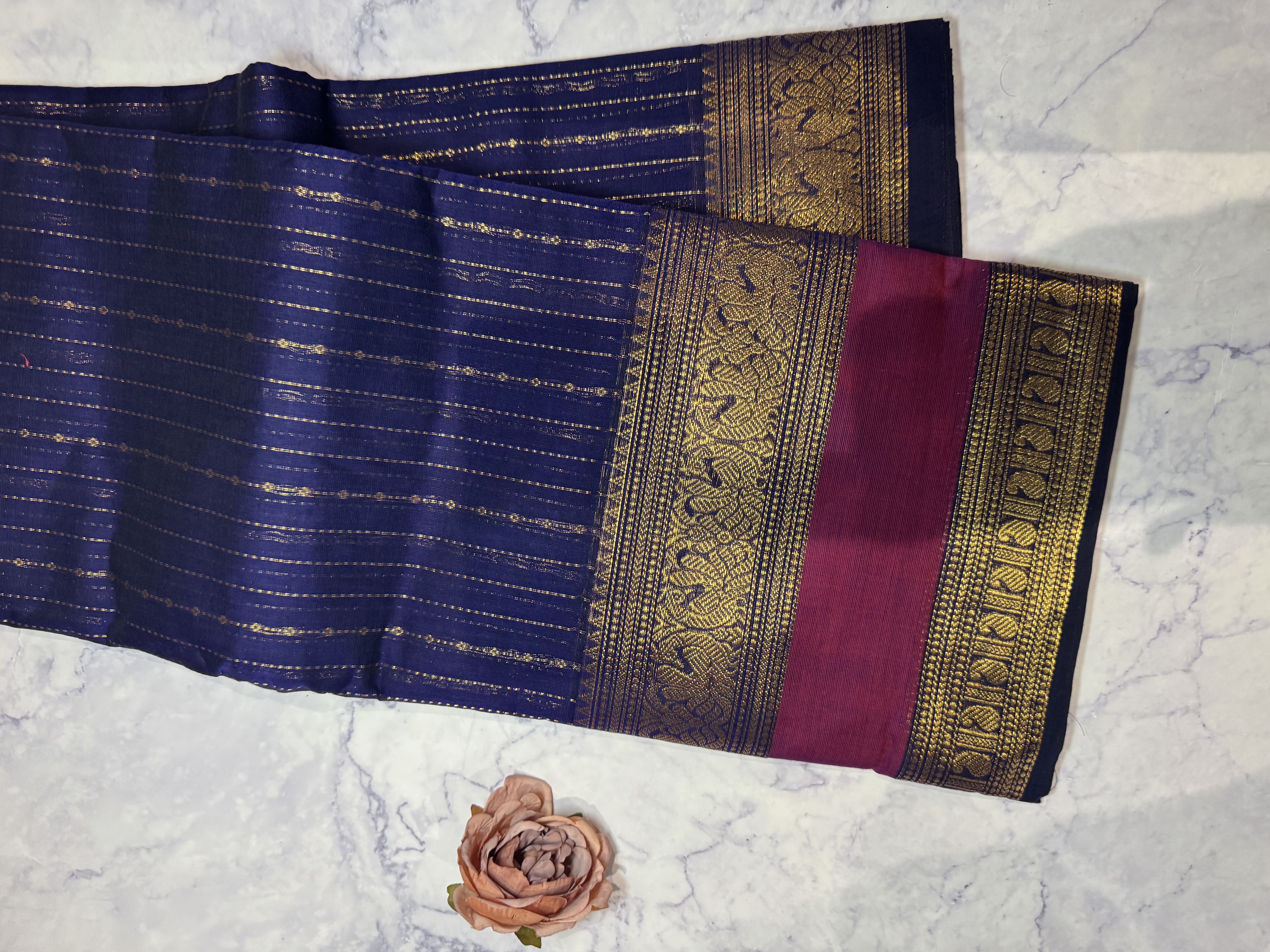 Navy blue cotton saree vaira oosi