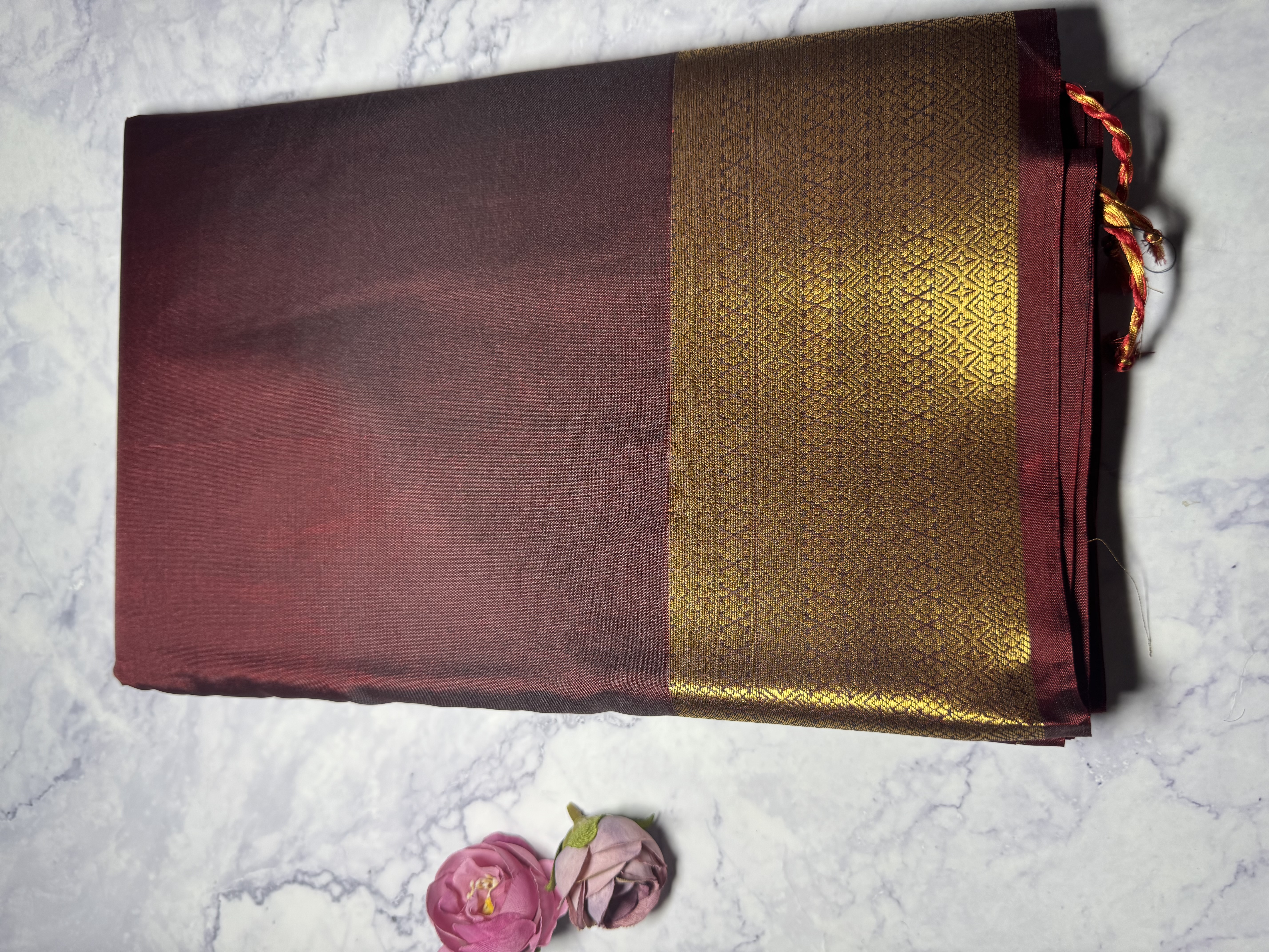 Burgundy plain semi silk saree