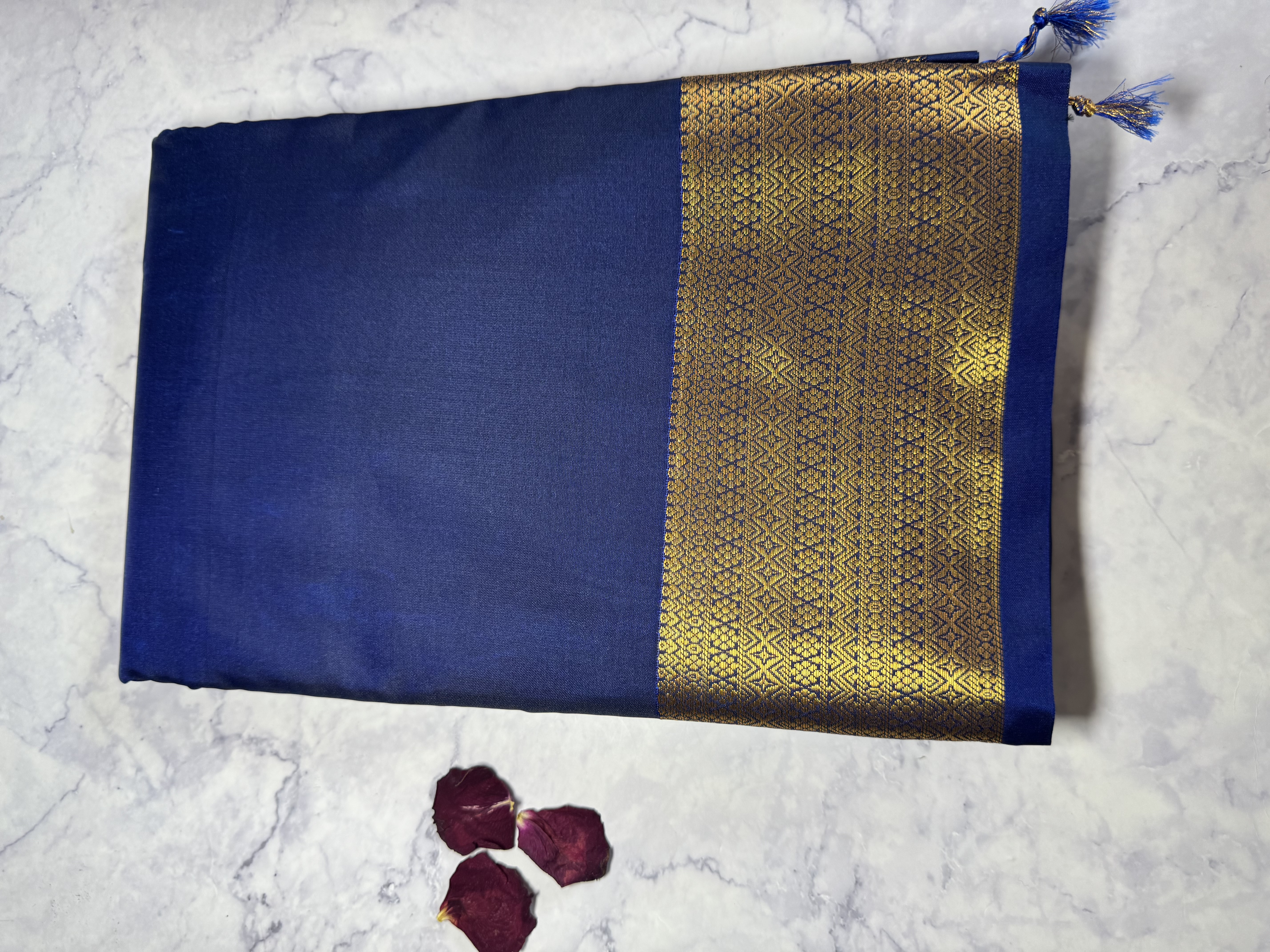 Midnight blue semi silk saree 