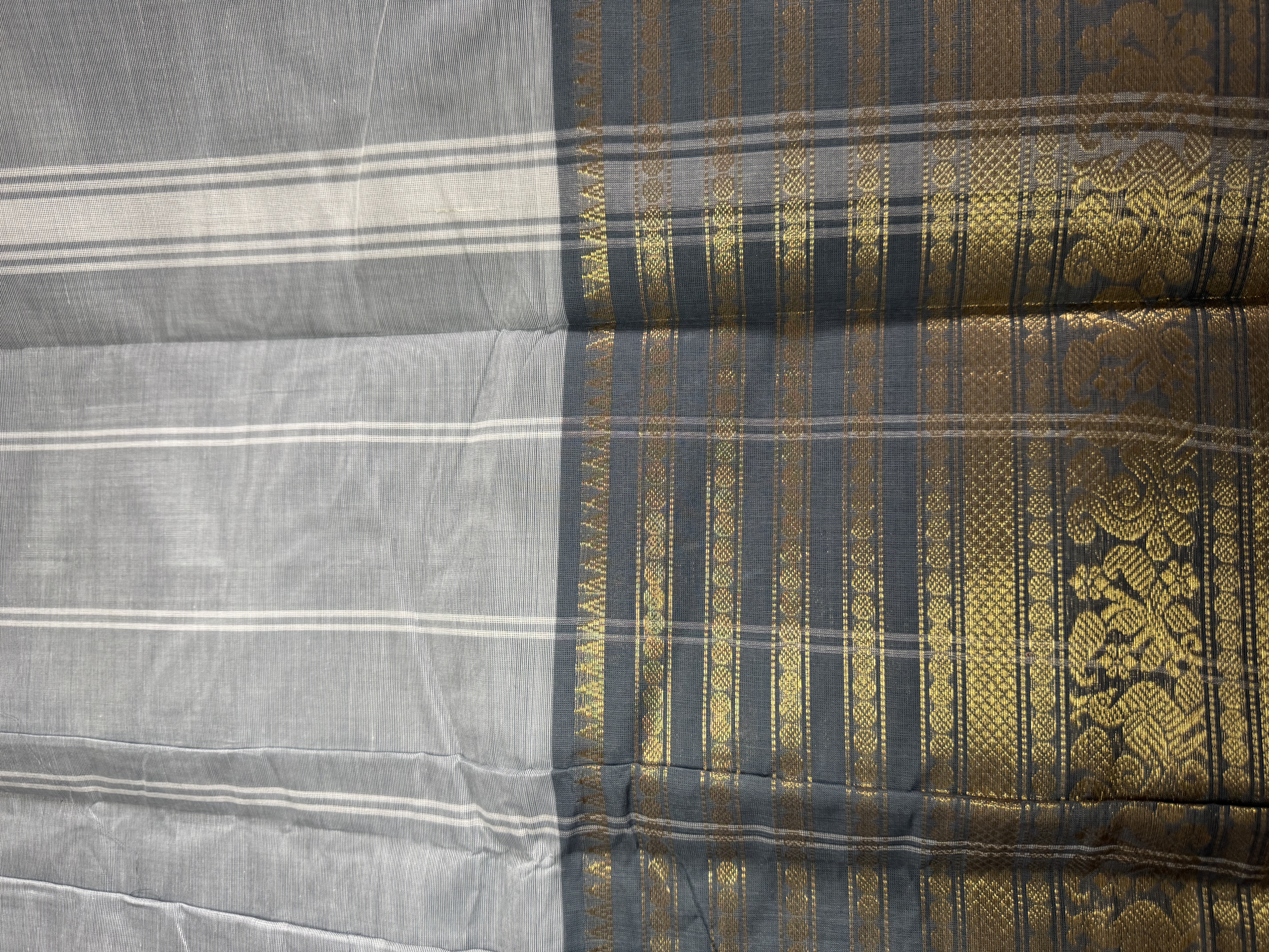 Grey cotton saree with blue grey border