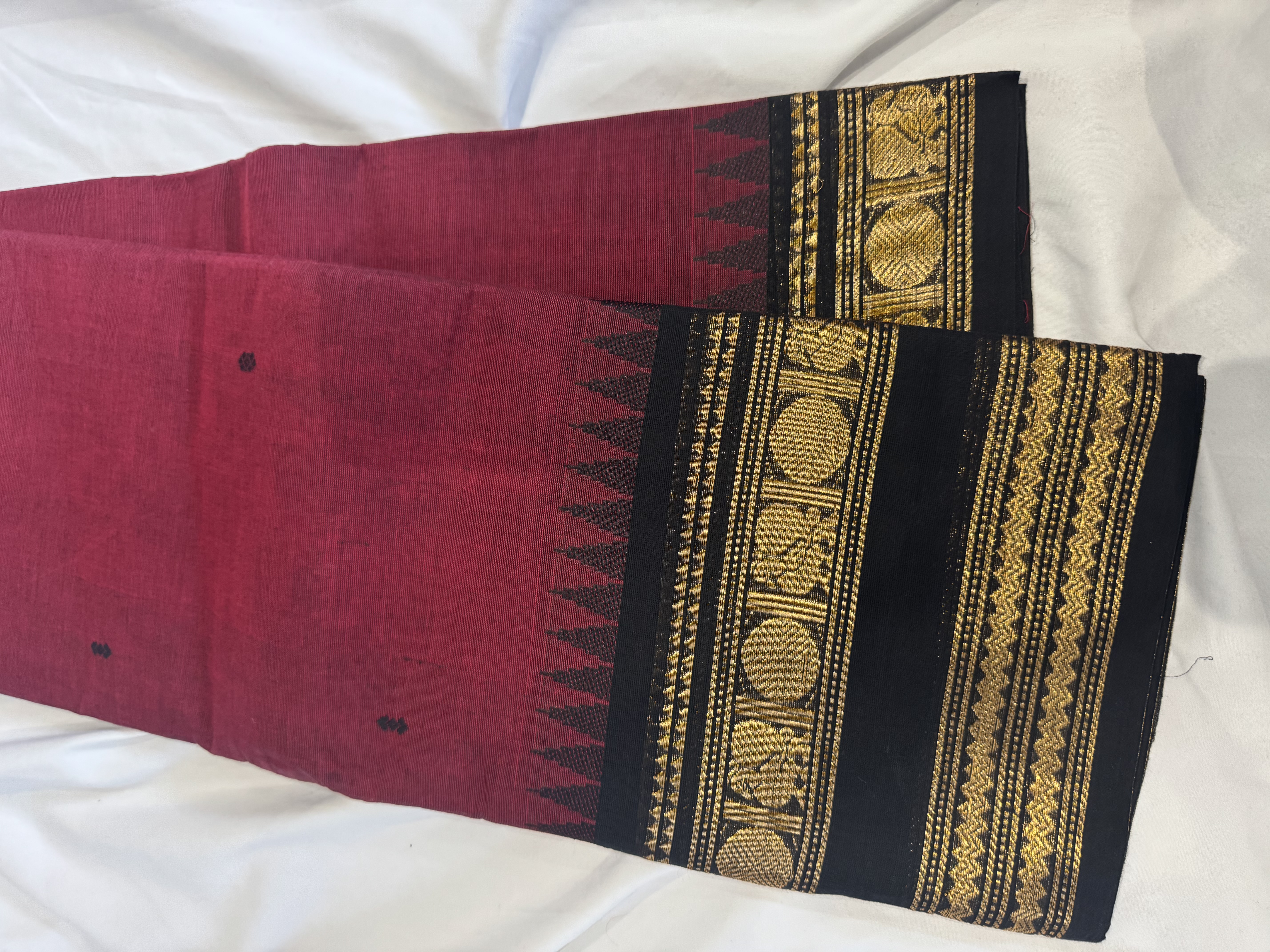 Berry red cotton saree with black border