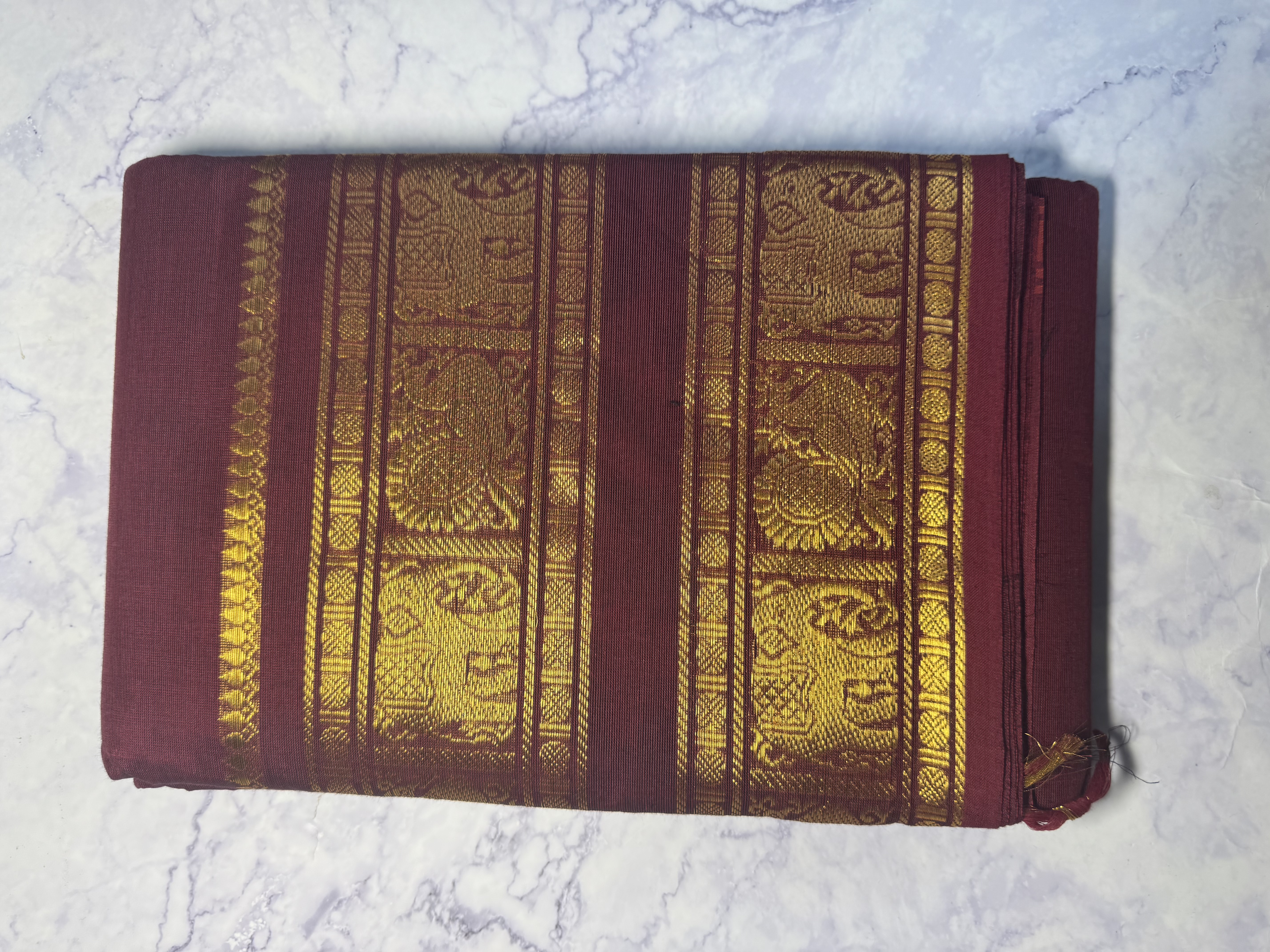 Maroon cotton saree