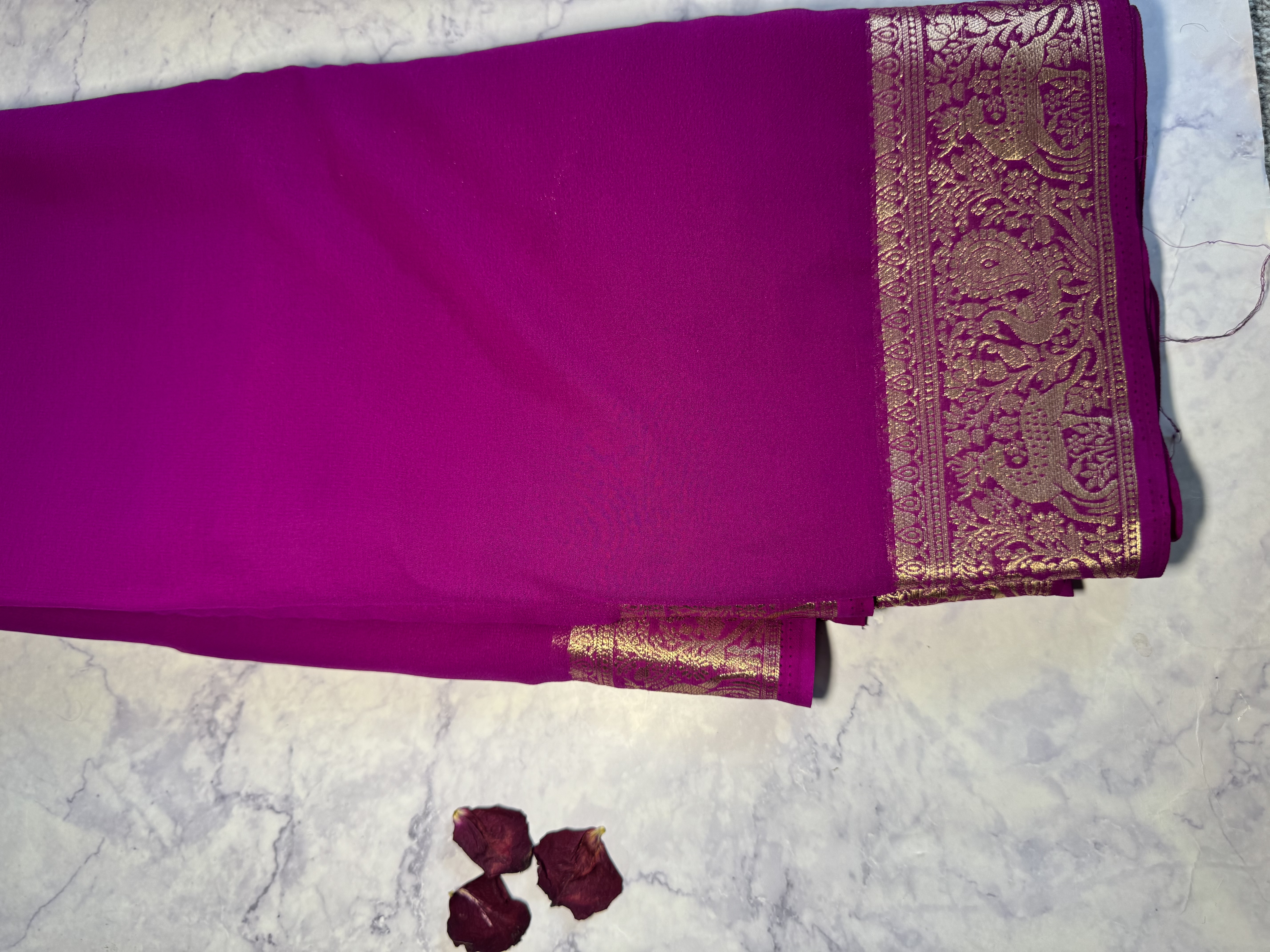 Magenta pink chiffon saree