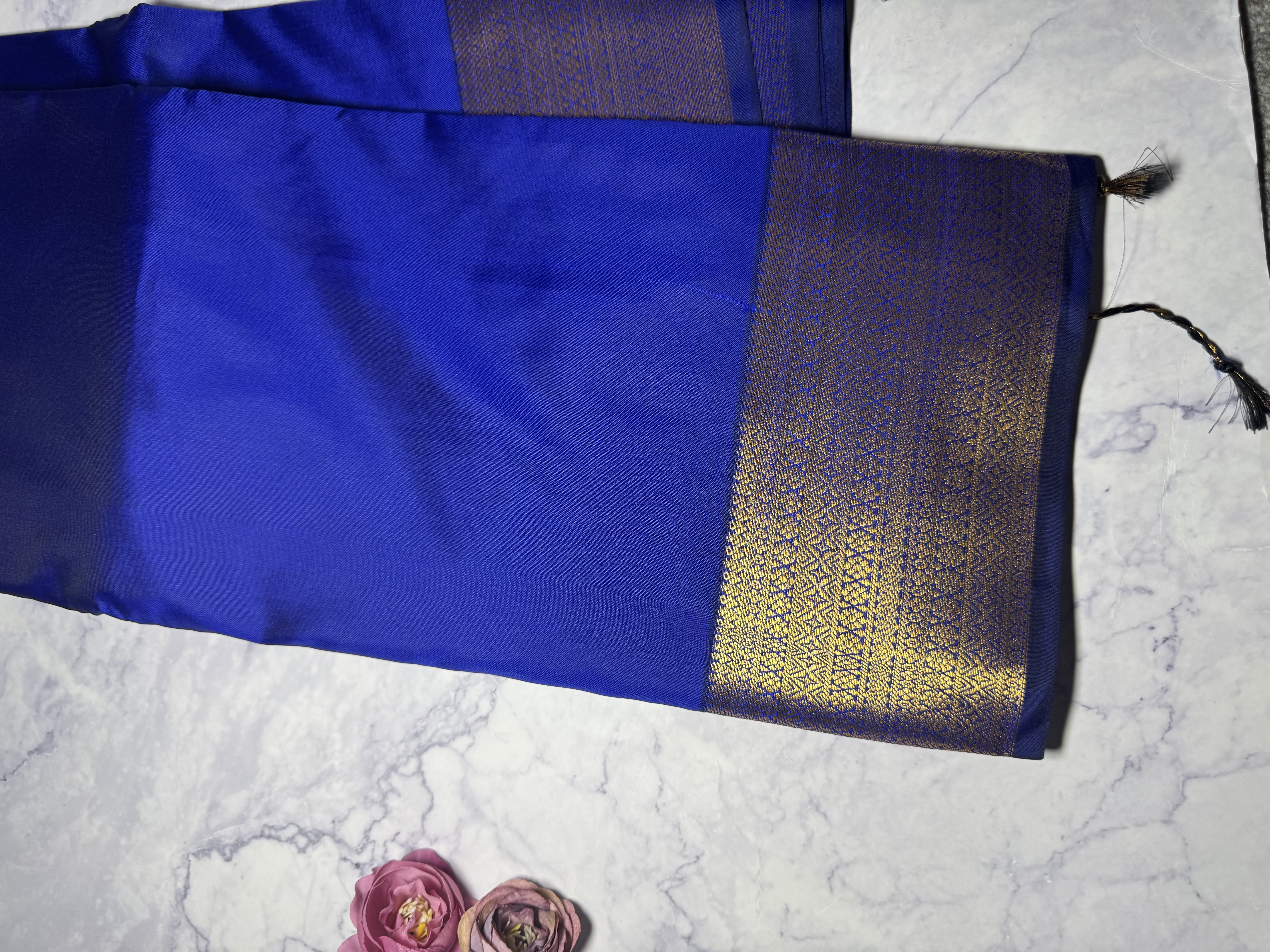 Royal blue plain semi silk saree