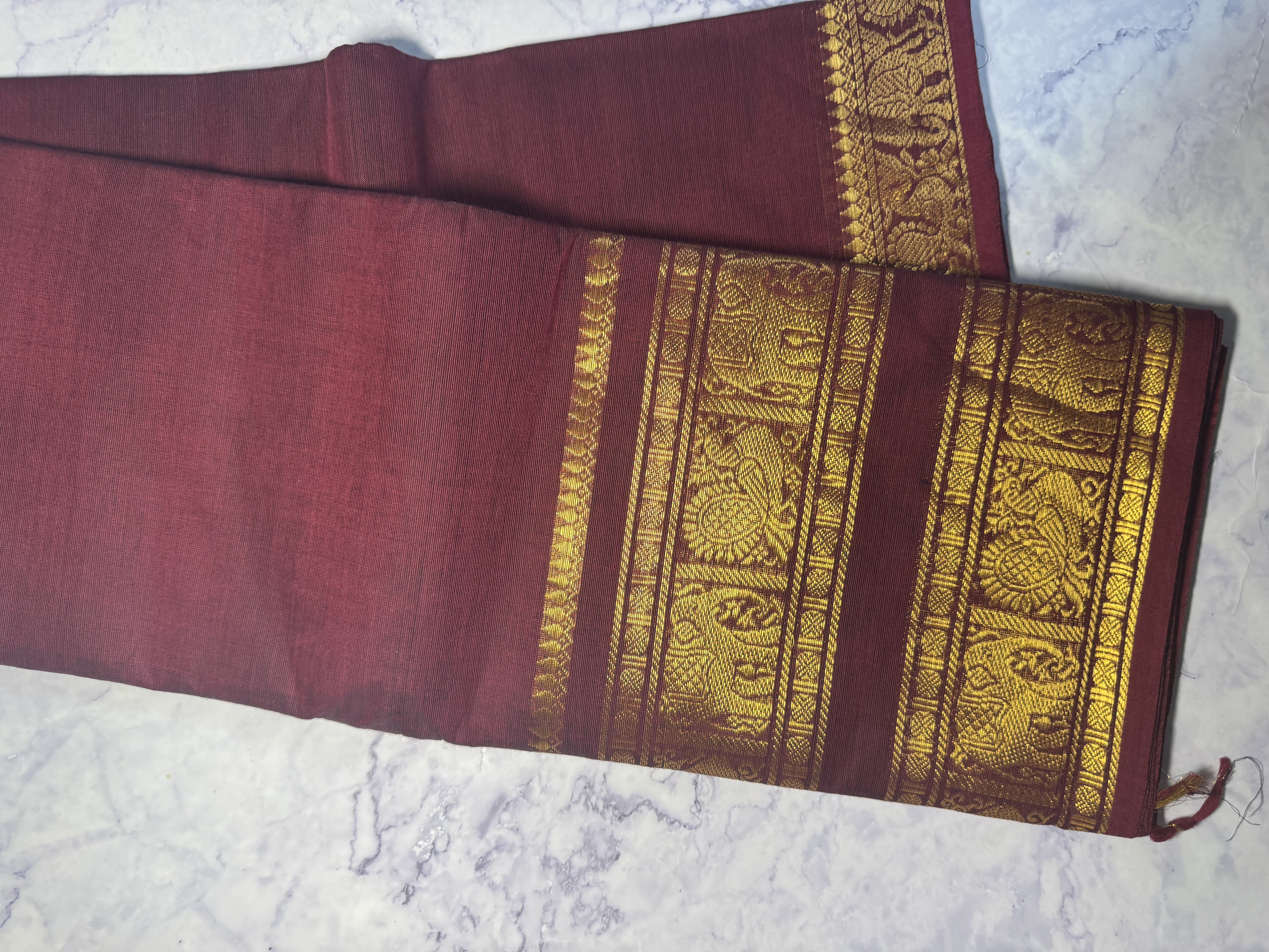 Maroon cotton saree