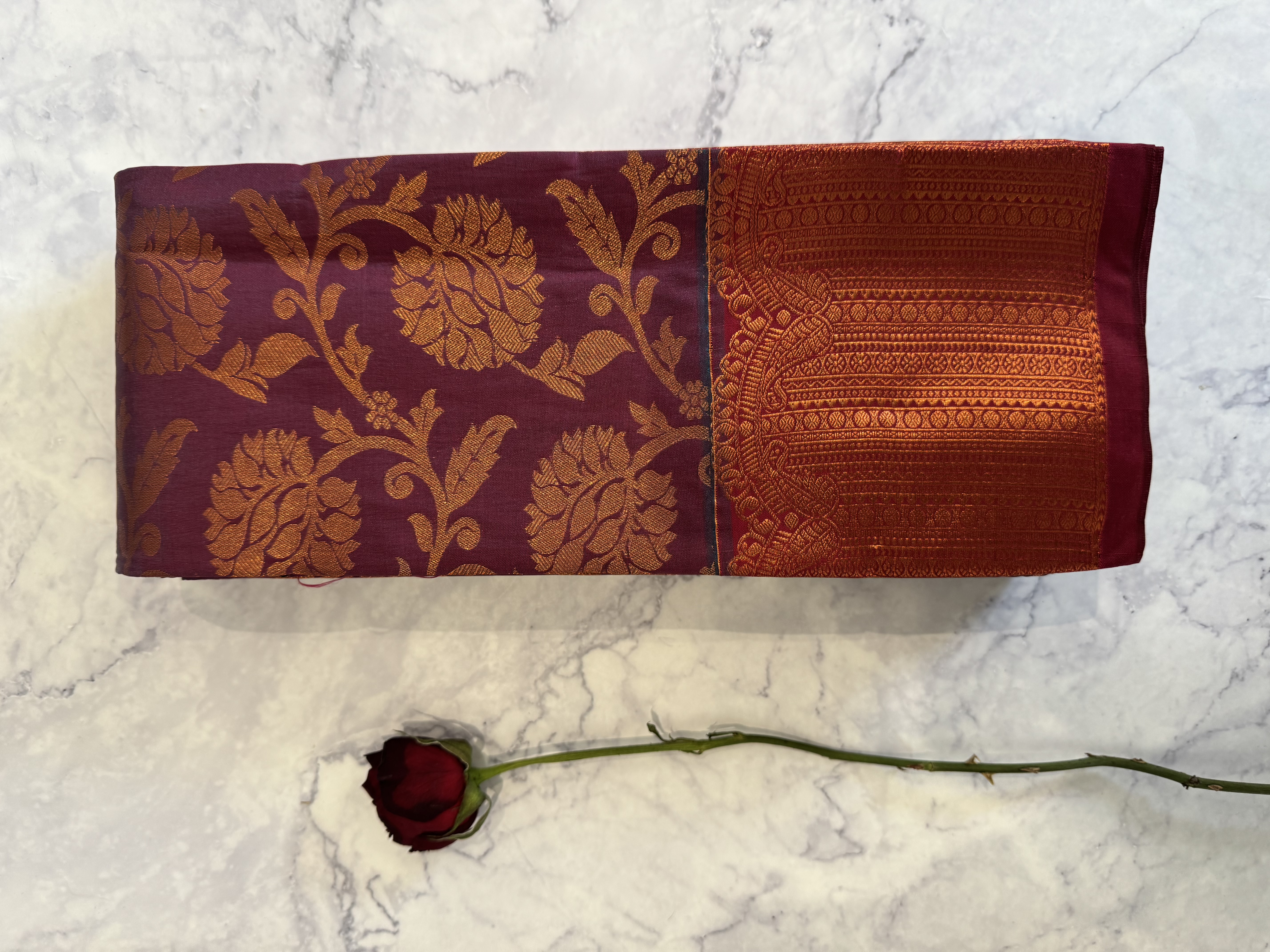 Dual tone red and purple semi silk saree 