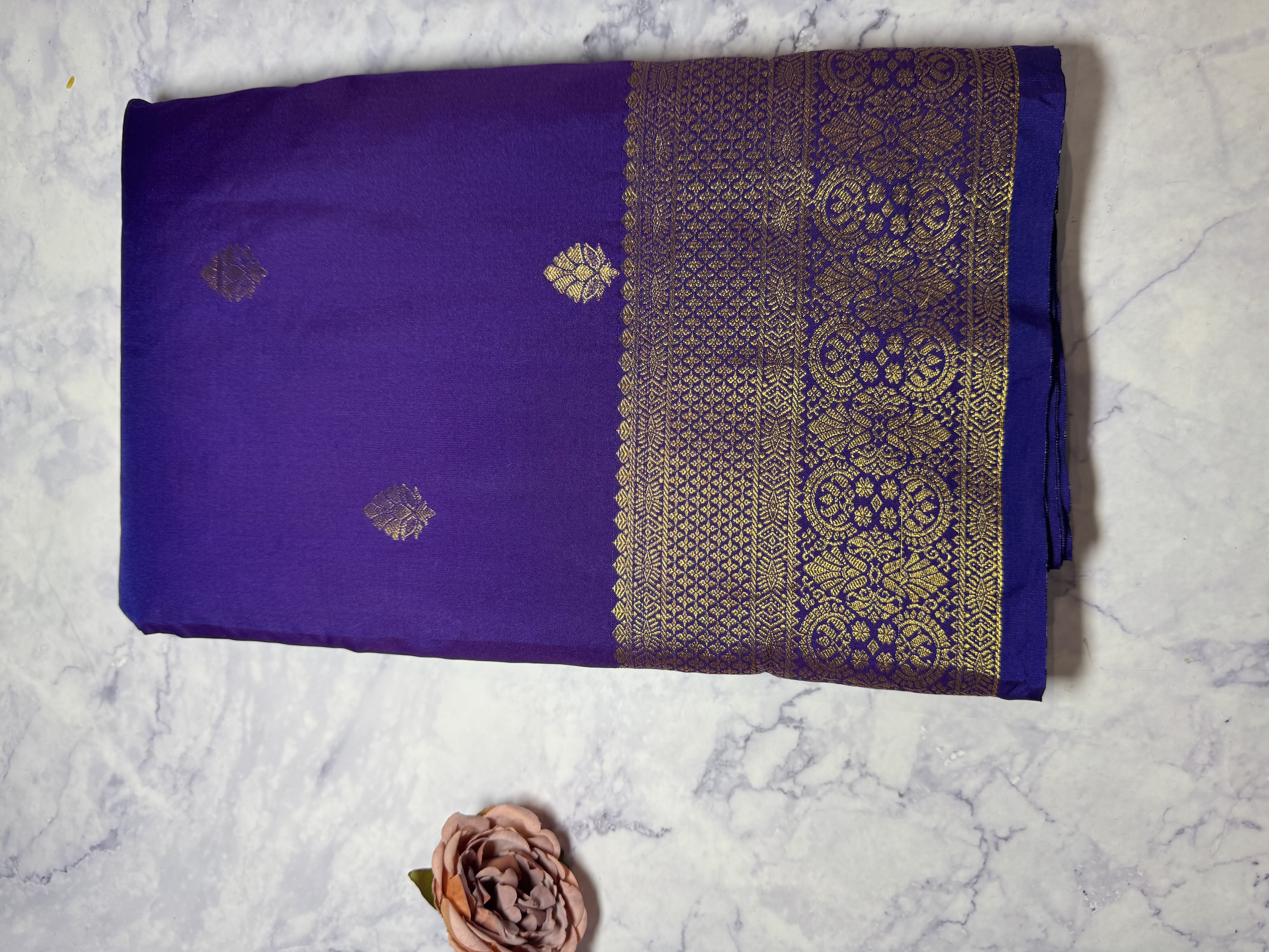 Violet semi silk saree with small butta