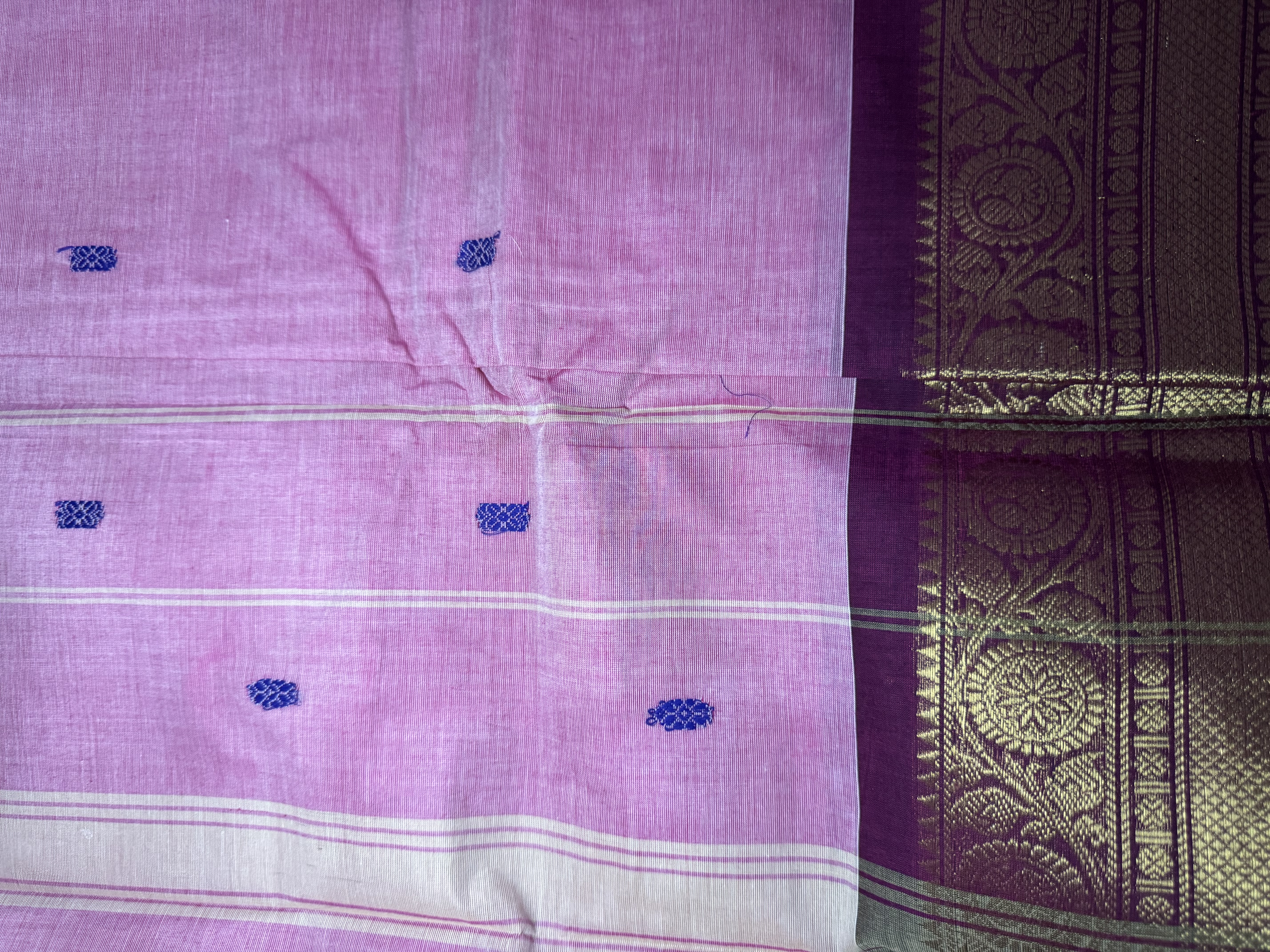 Baby pink saree with plum border