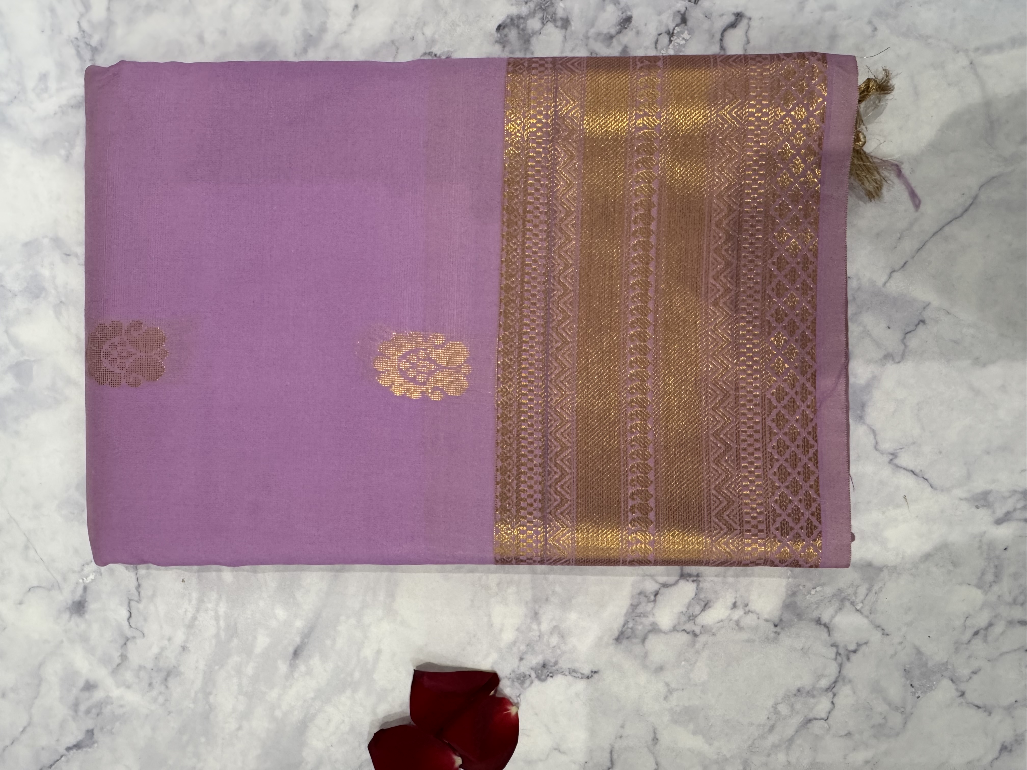 Lavender semi silk saree with small butta