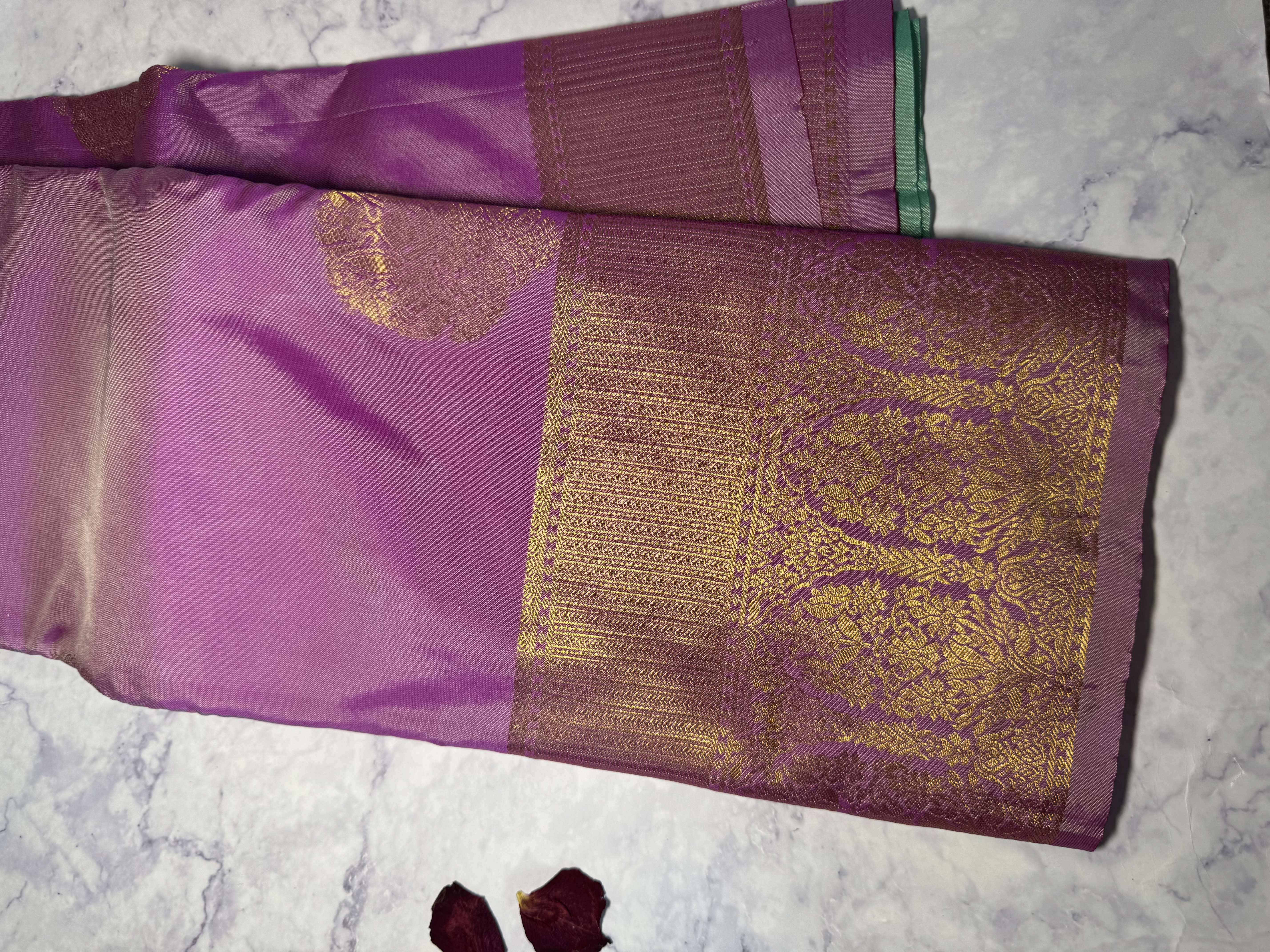 Onion pink semi silk with aqua blue blouse